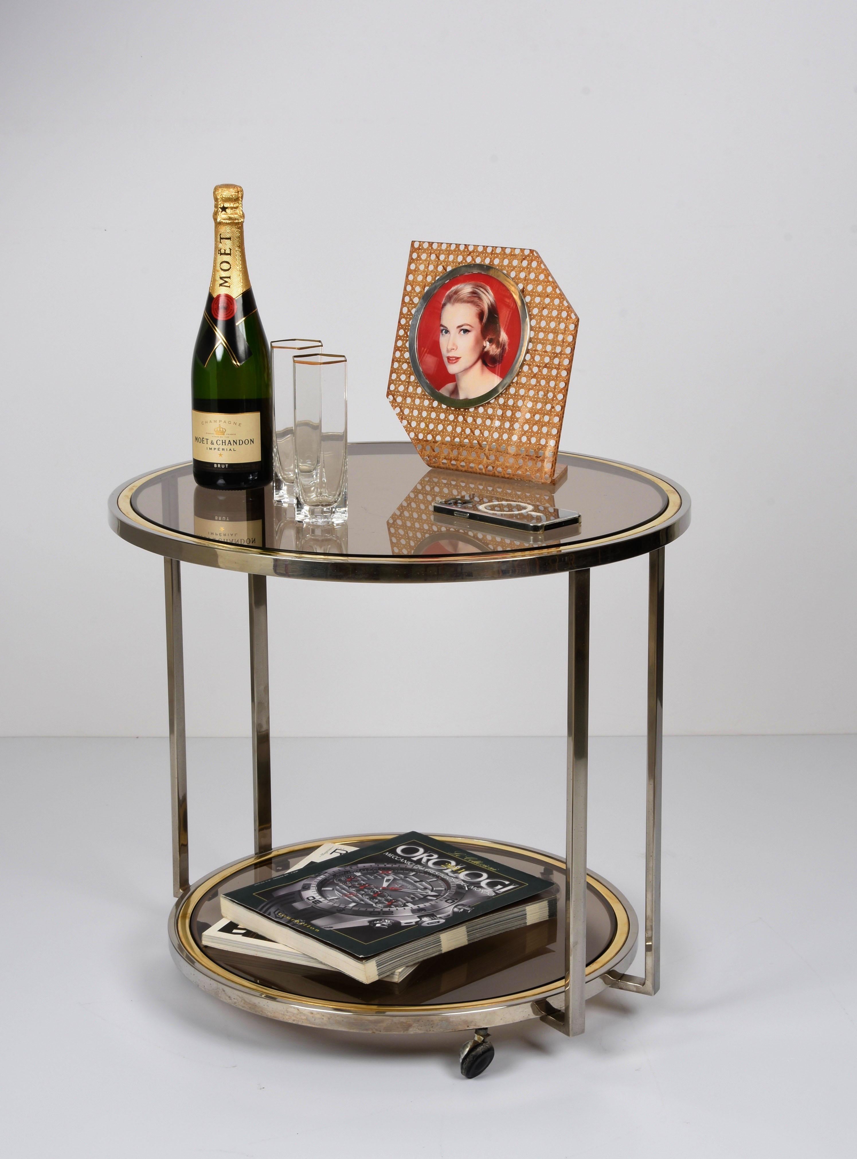 Midcentury Brass and Chrome and Glass Italian Coffee Table after Romeo Rega 1970 For Sale 12