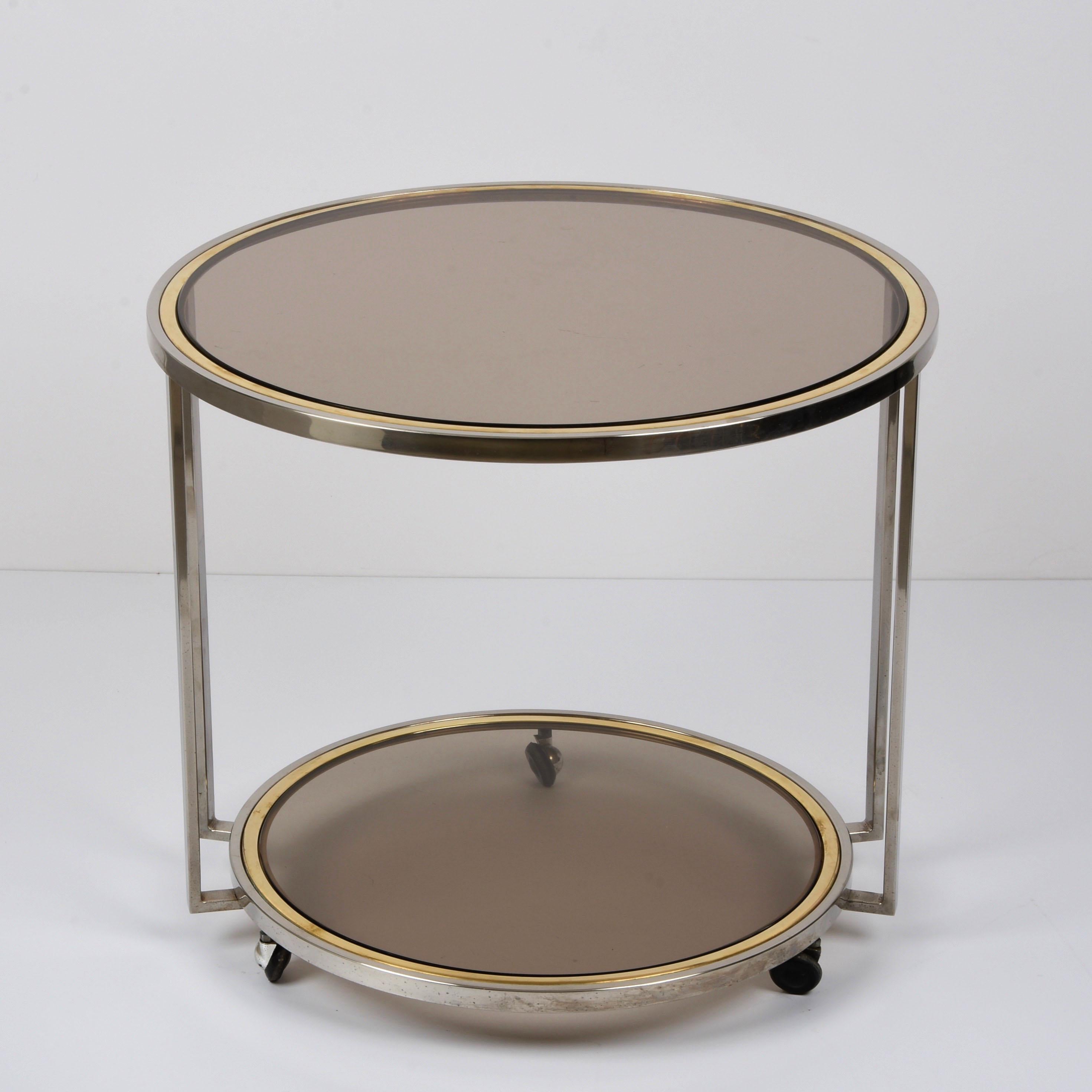 Mid-Century Modern Midcentury Brass and Chrome and Glass Italian Coffee Table after Romeo Rega 1970 For Sale