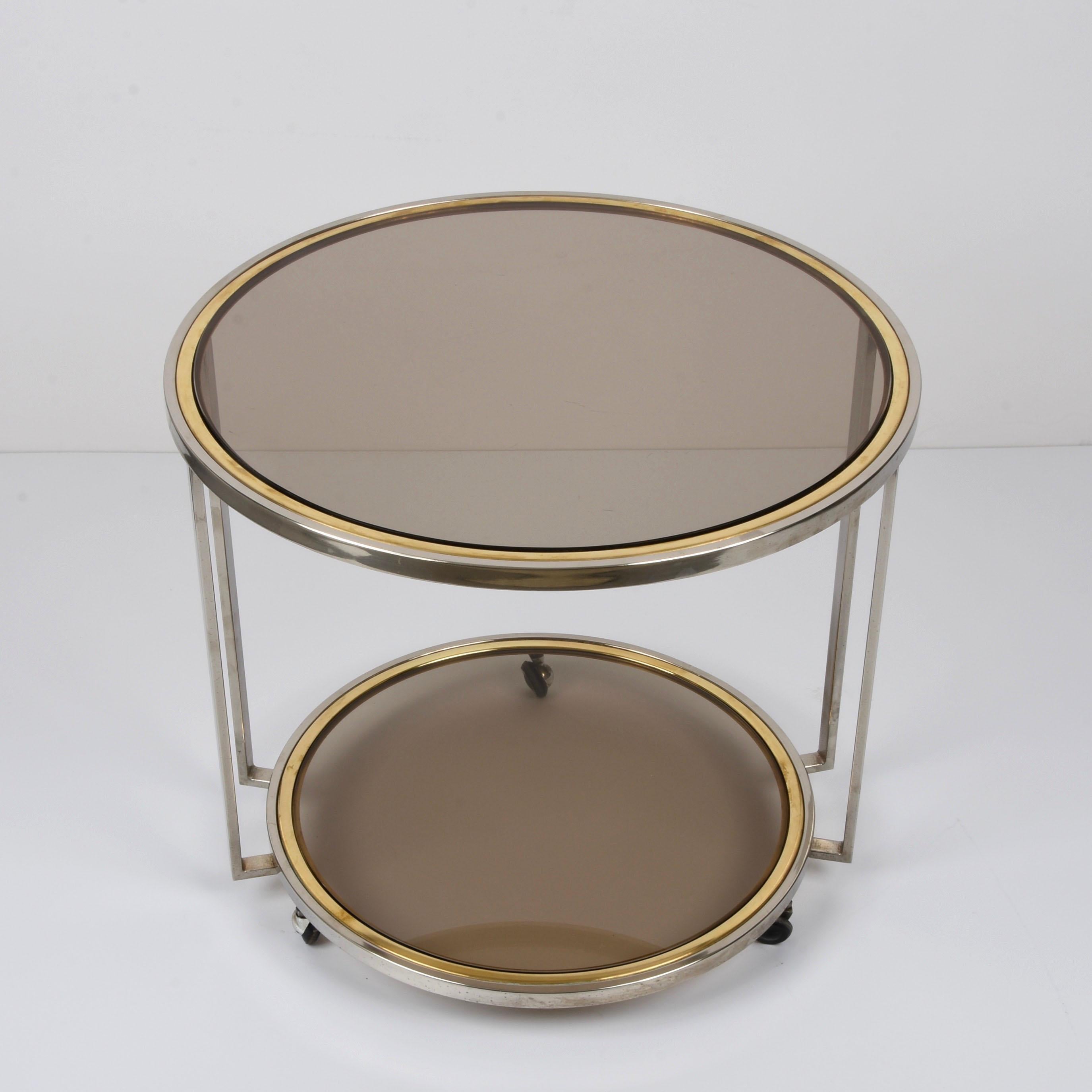 Midcentury Brass and Chrome and Glass Italian Coffee Table after Romeo Rega 1970 In Good Condition For Sale In Roma, IT