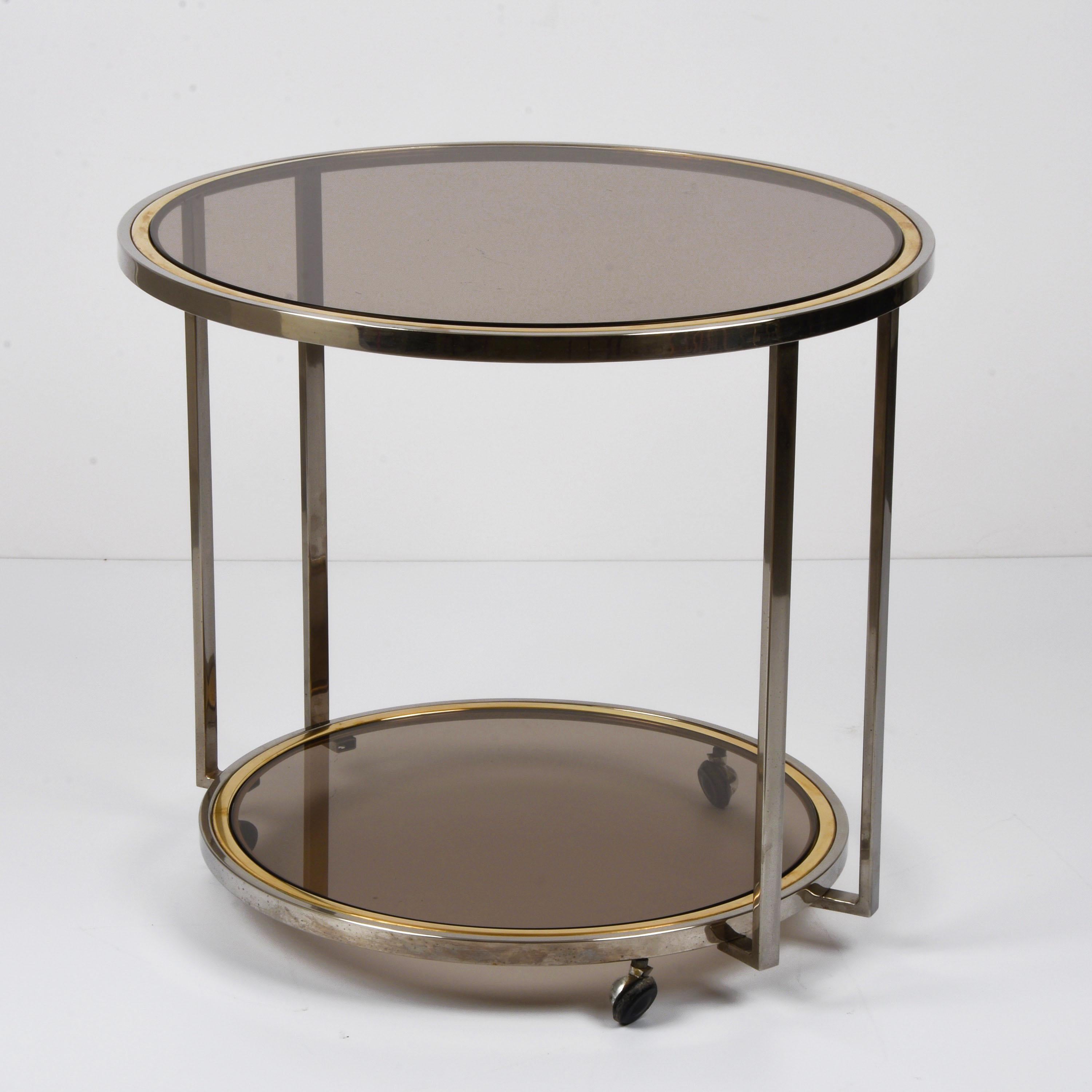 Late 20th Century Midcentury Brass and Chrome and Glass Italian Coffee Table after Romeo Rega 1970 For Sale