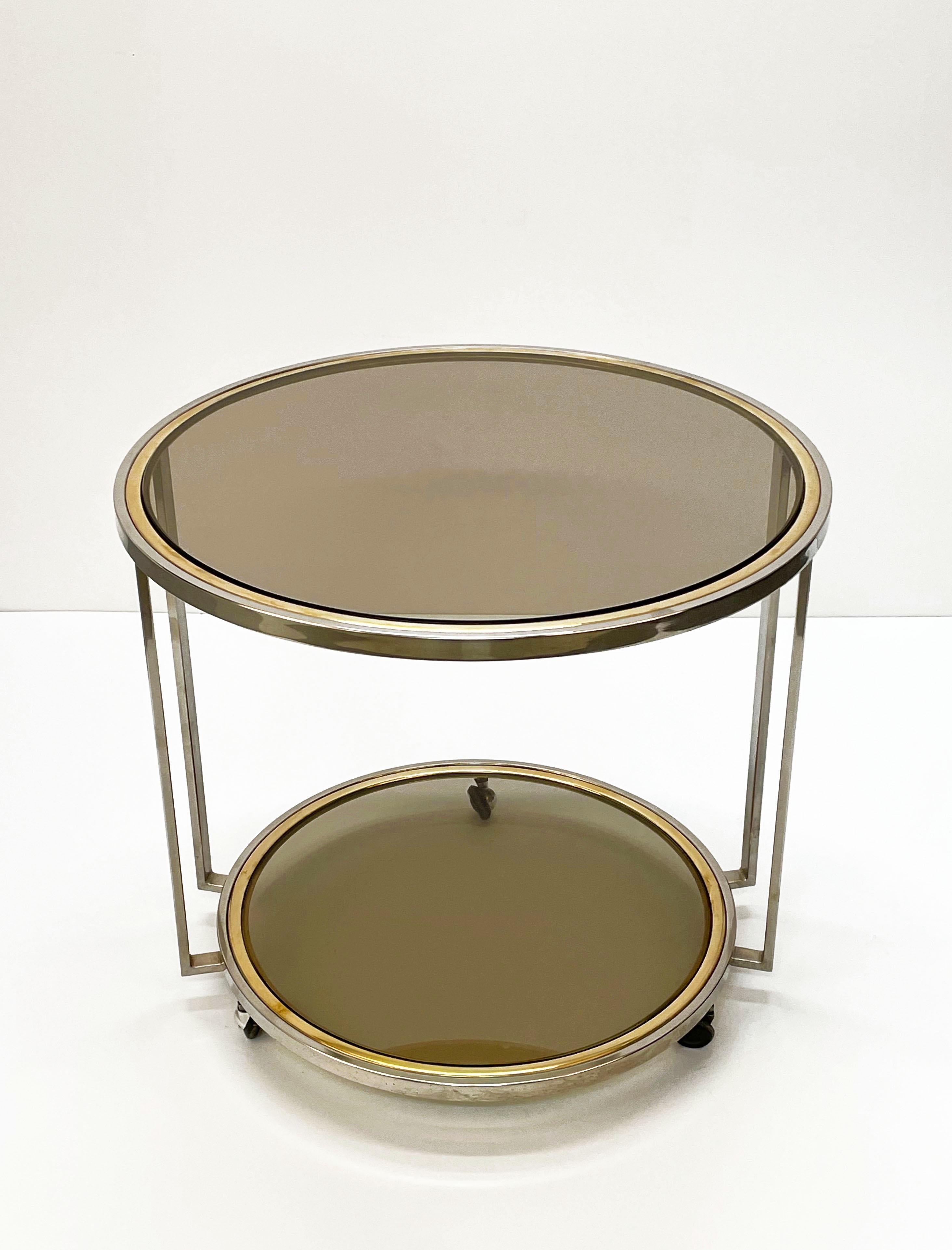 Midcentury Brass and Chrome and Glass Italian Coffee Table after Romeo Rega 1970 For Sale 2