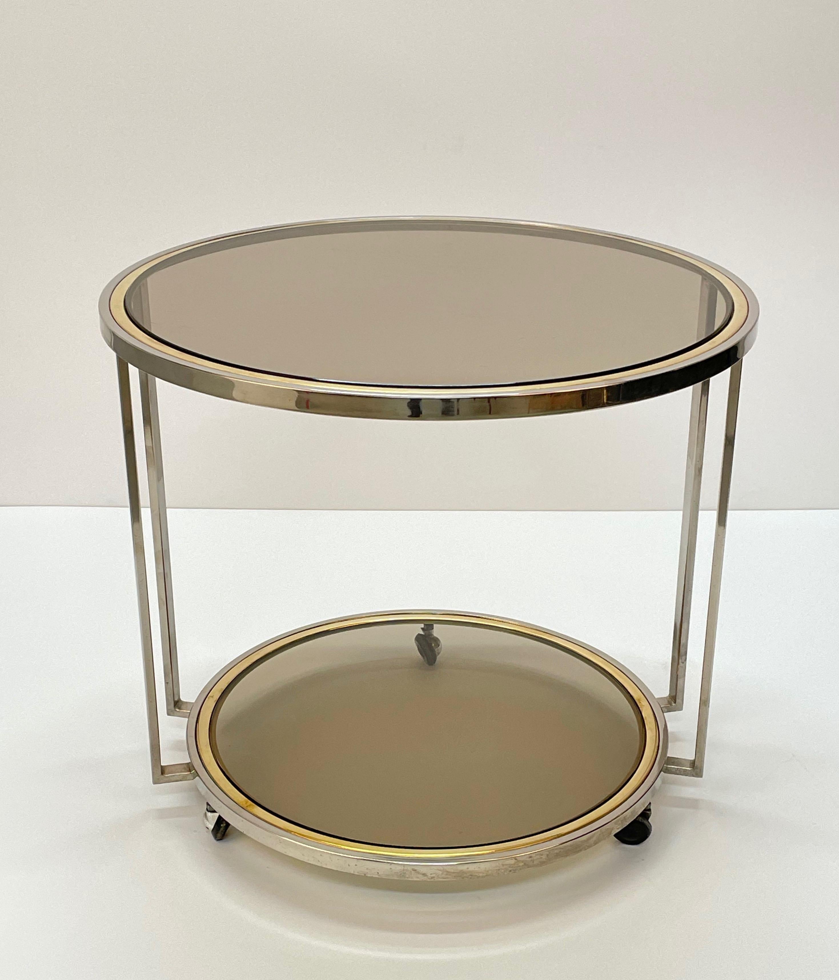 Midcentury Brass and Chrome and Glass Italian Coffee Table after Romeo Rega 1970 For Sale 3