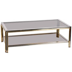 Midcentury Brass and Chrome and Glass Italian Coffee Table after Romeo Rega 1970