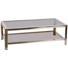 Table basse italienne du milieu du siècle en laiton:: chrome et verre d'après Romeo Rega 1970