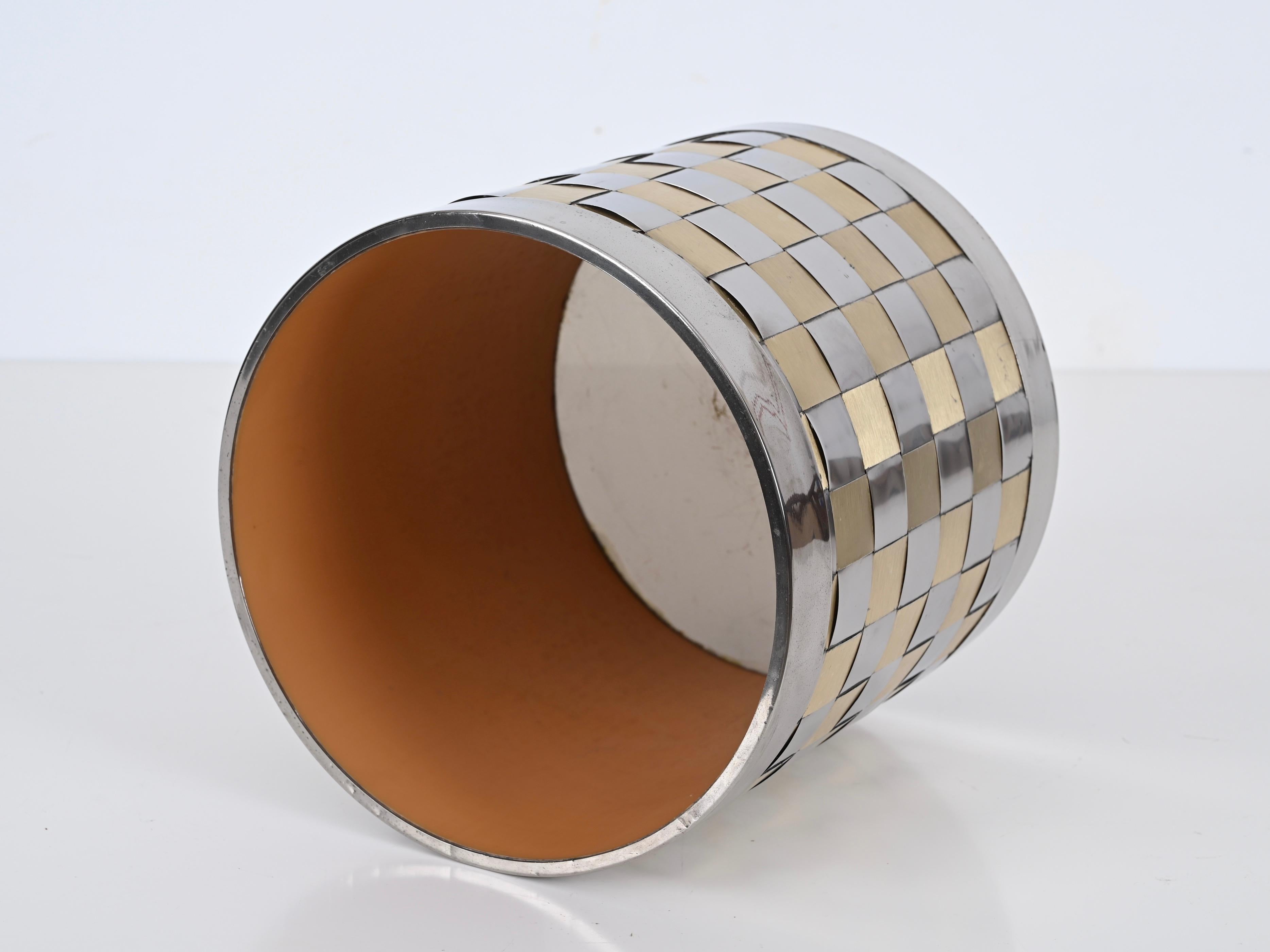 Cache-pot italien en laiton et chrome du milieu du siècle, Willy Rizzo, Italie, années 1970 3