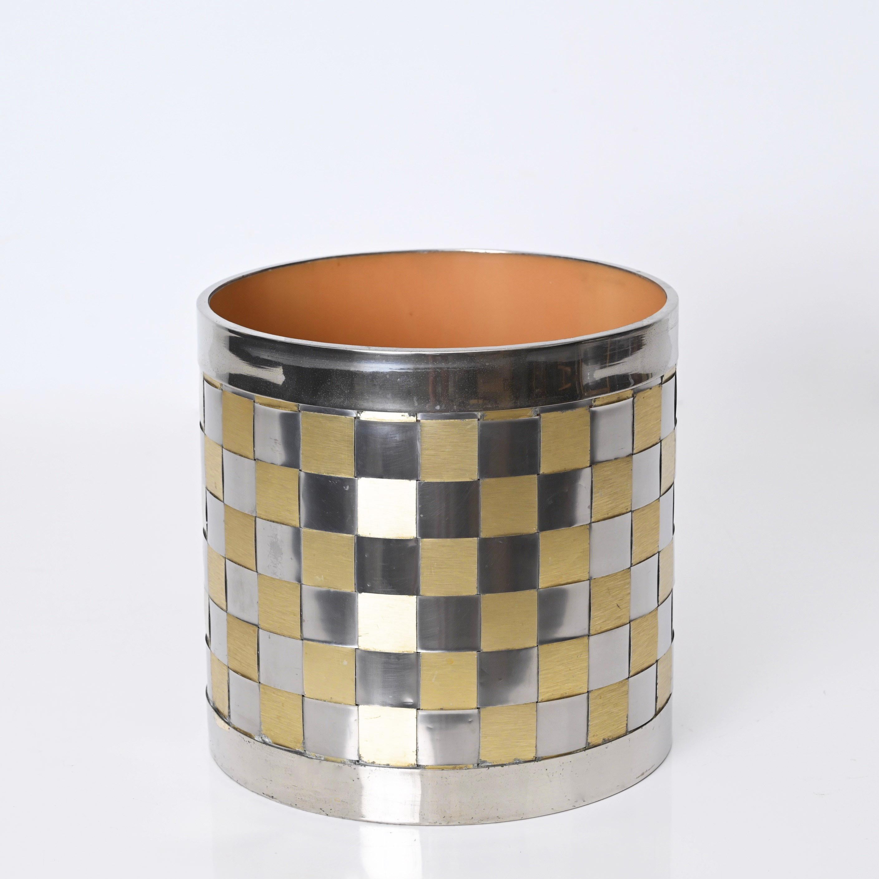 Cache-pot italien en laiton et chrome du milieu du siècle, Willy Rizzo, Italie, années 1970 4