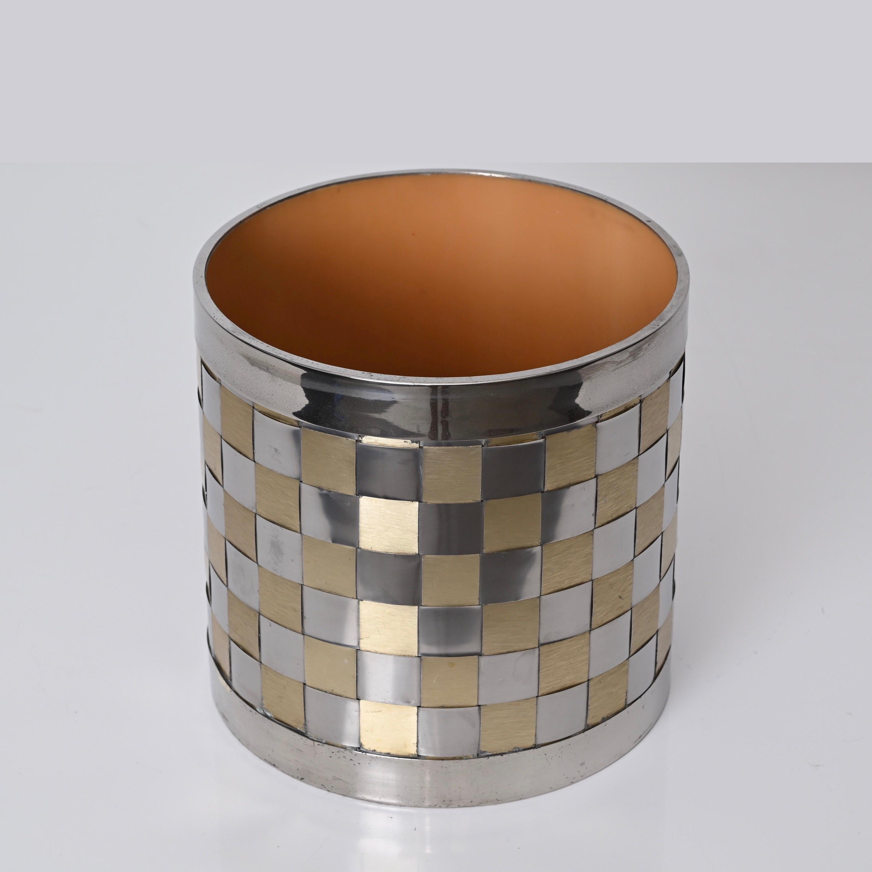 Cache-pot italien en laiton et chrome du milieu du siècle, Willy Rizzo, Italie, années 1970 5