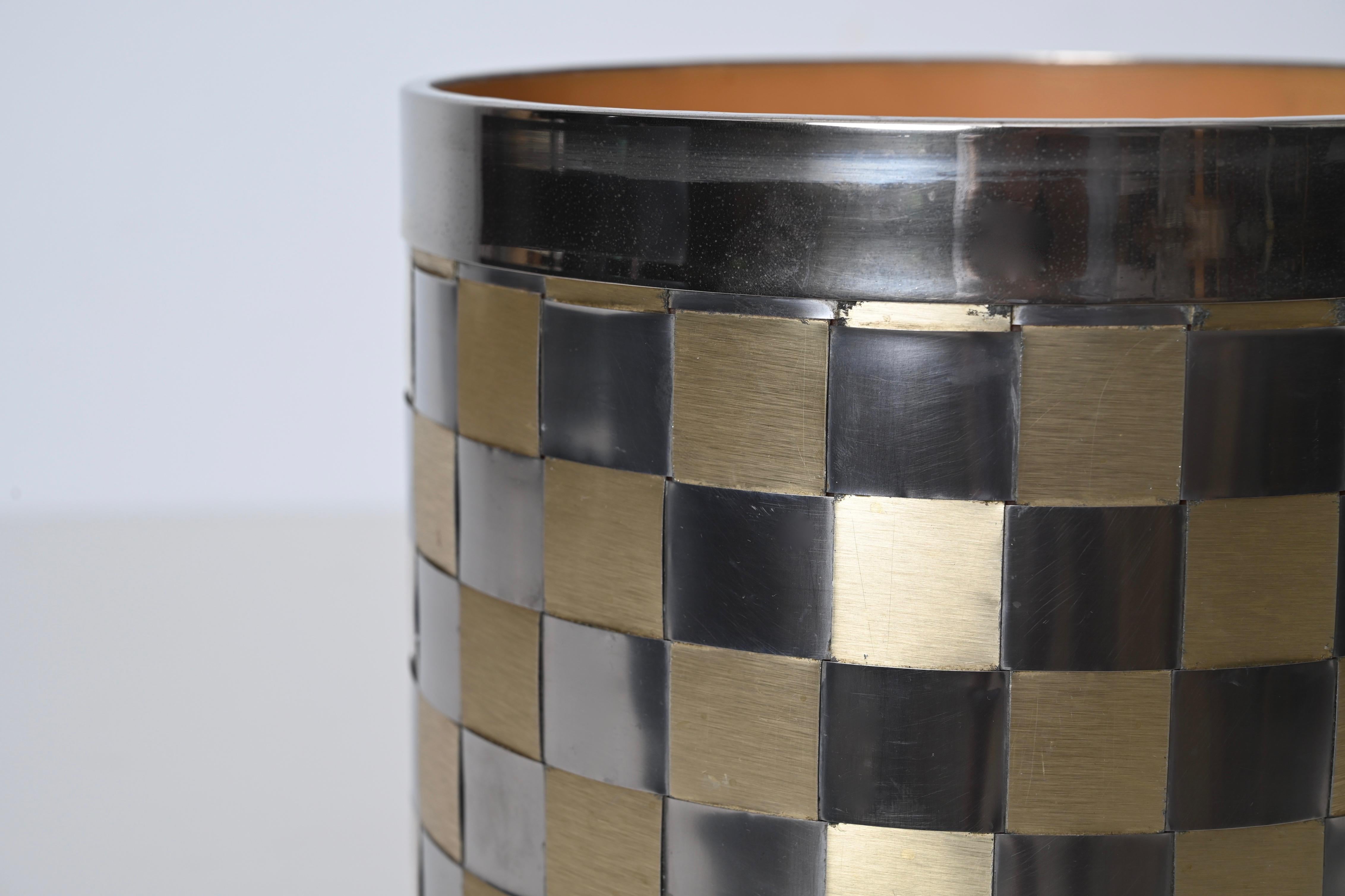 Cache-pot italien en laiton et chrome du milieu du siècle, Willy Rizzo, Italie, années 1970 6