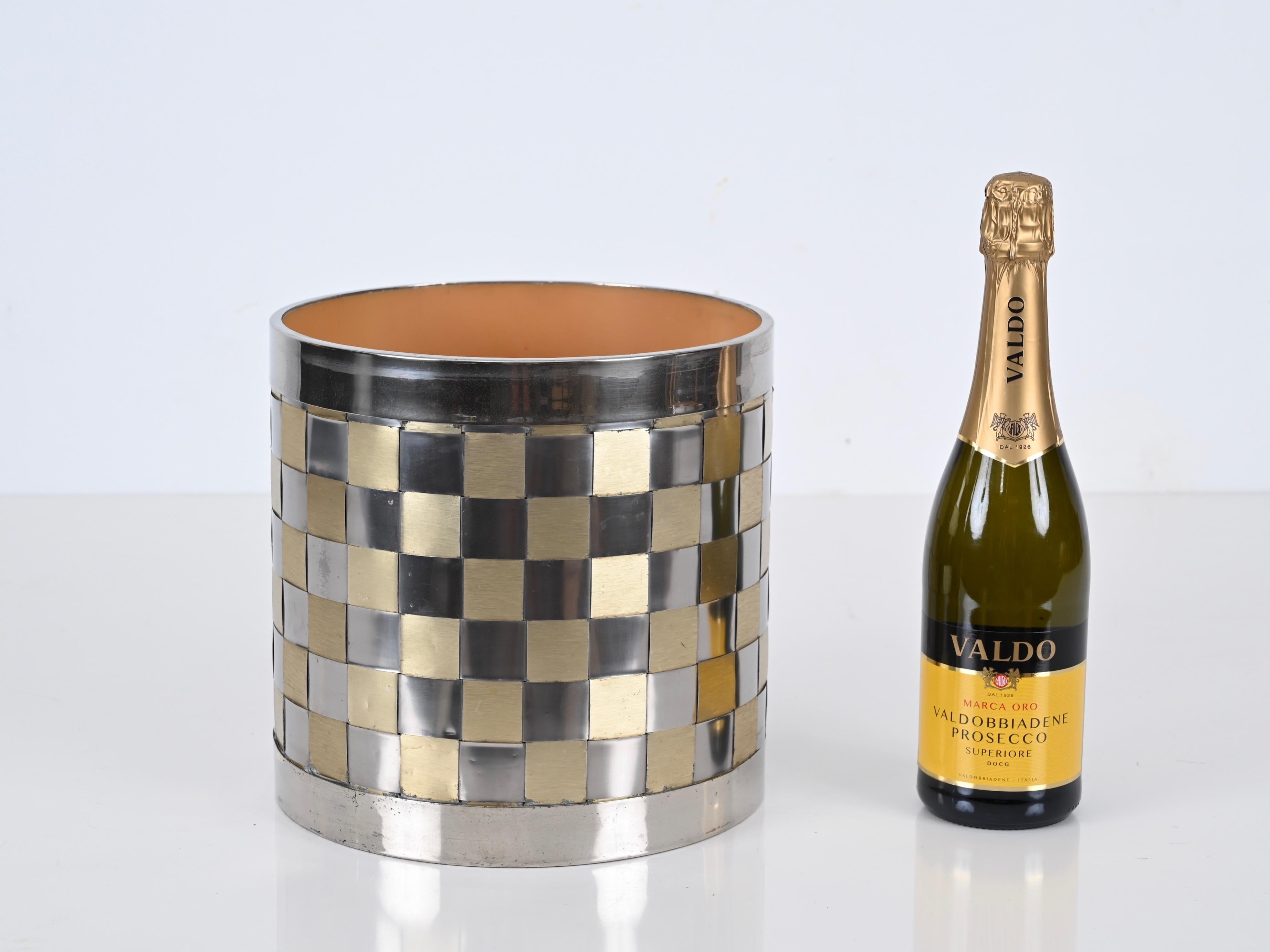 Mid-Century Modern Cache-pot italien en laiton et chrome du milieu du siècle, Willy Rizzo, Italie, années 1970