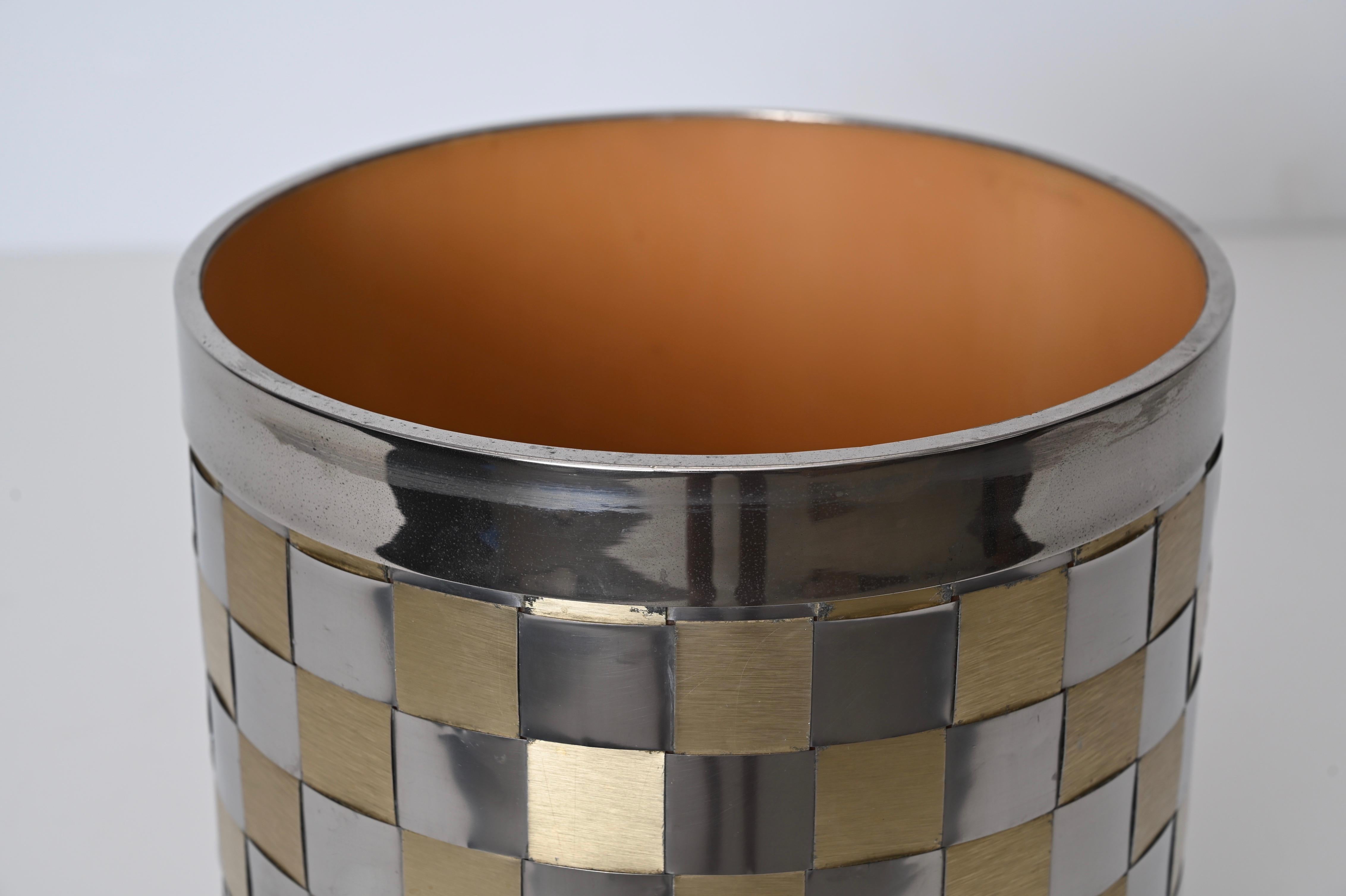 Cache-pot italien en laiton et chrome du milieu du siècle, Willy Rizzo, Italie, années 1970 Bon état à Roma, IT