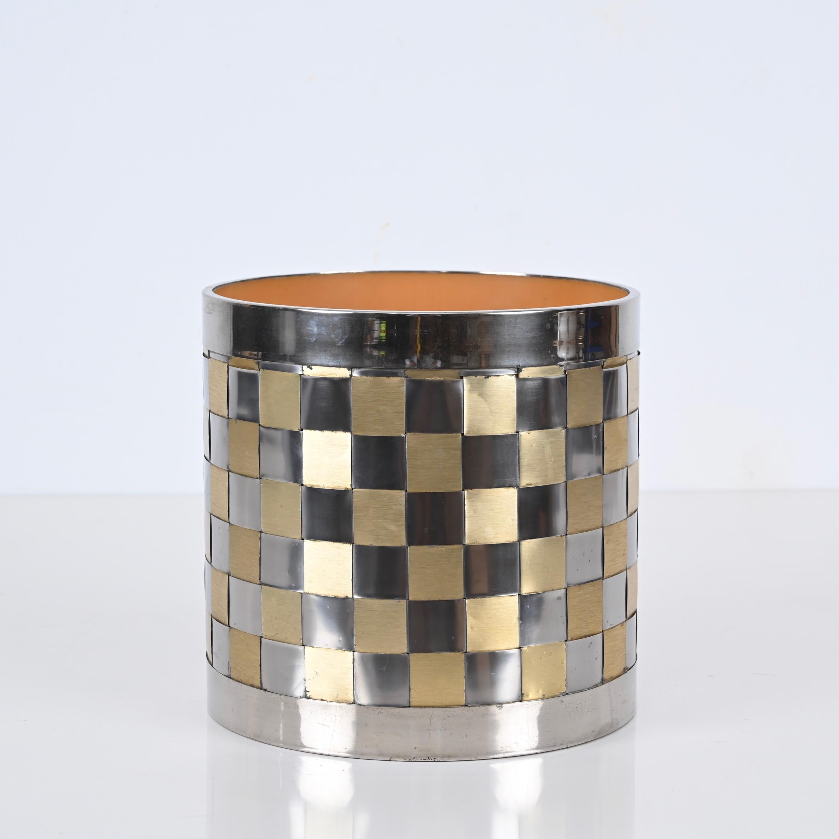 Fin du 20e siècle Cache-pot italien en laiton et chrome du milieu du siècle, Willy Rizzo, Italie, années 1970