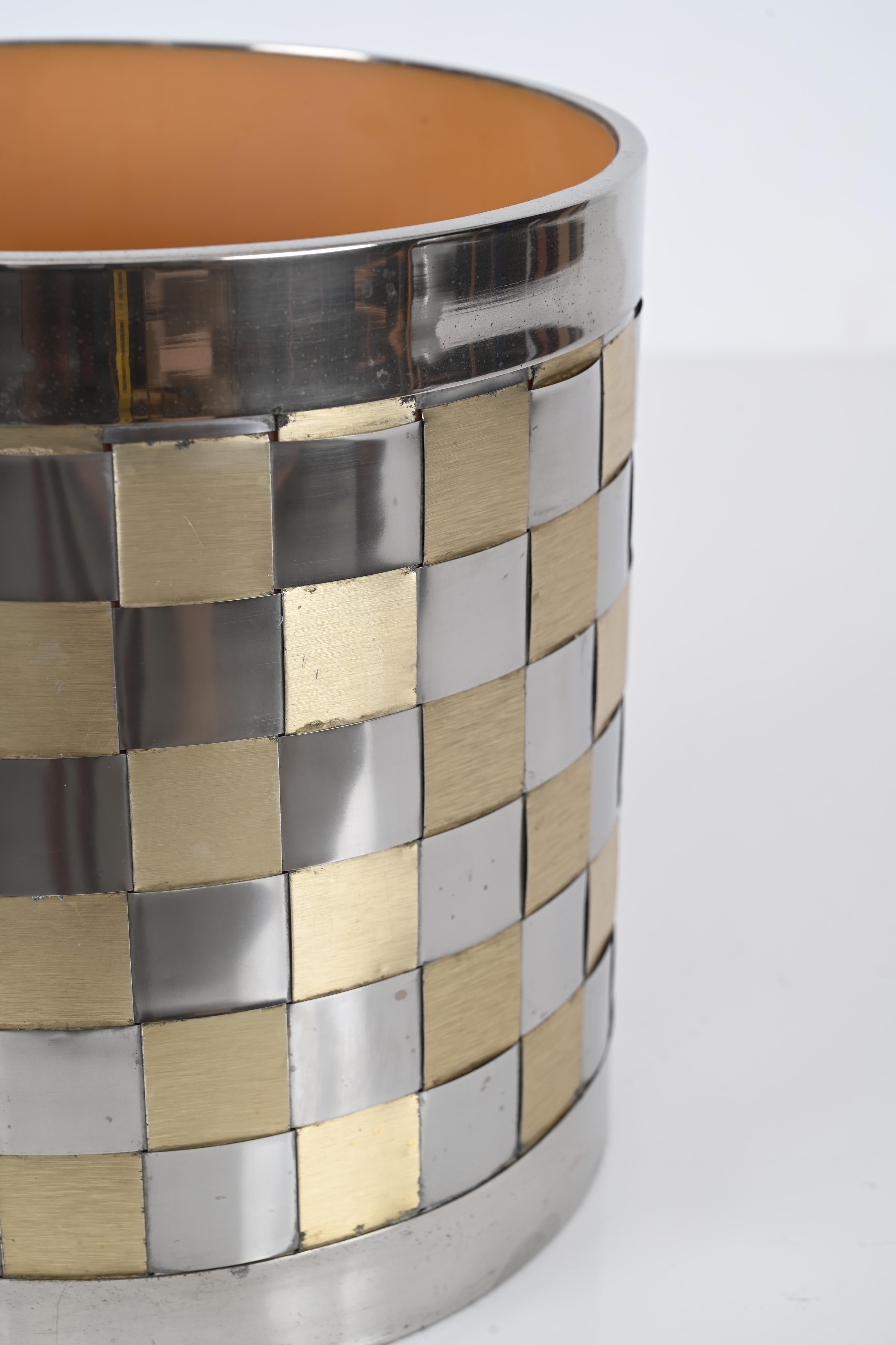 Cache-pot italien en laiton et chrome du milieu du siècle, Willy Rizzo, Italie, années 1970 1