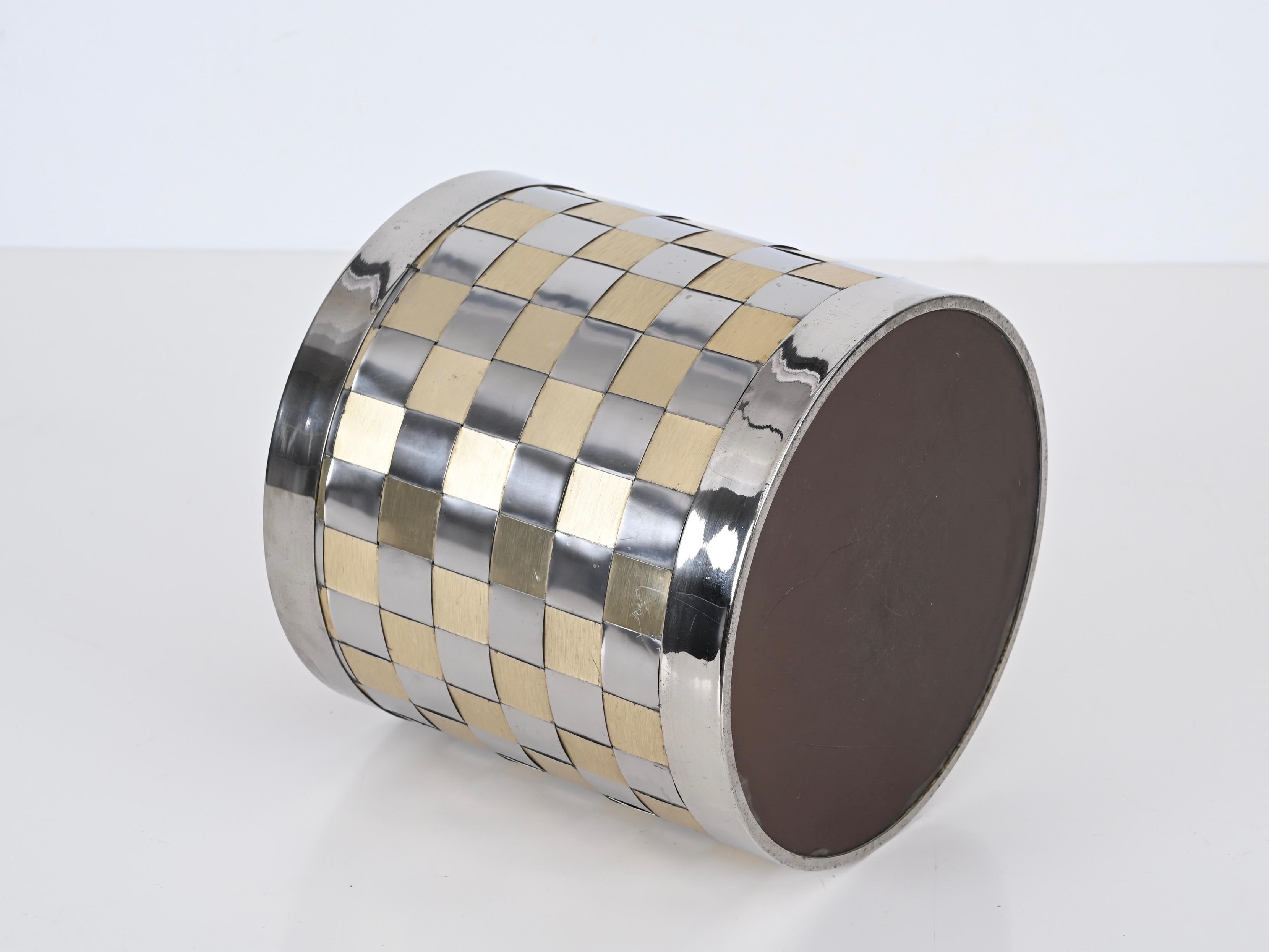 Cache-pot italien en laiton et chrome du milieu du siècle, Willy Rizzo, Italie, années 1970 2