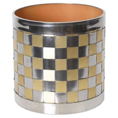 Cache-pot italien en laiton et chrome du milieu du siècle, Willy Rizzo, Italie, années 1970