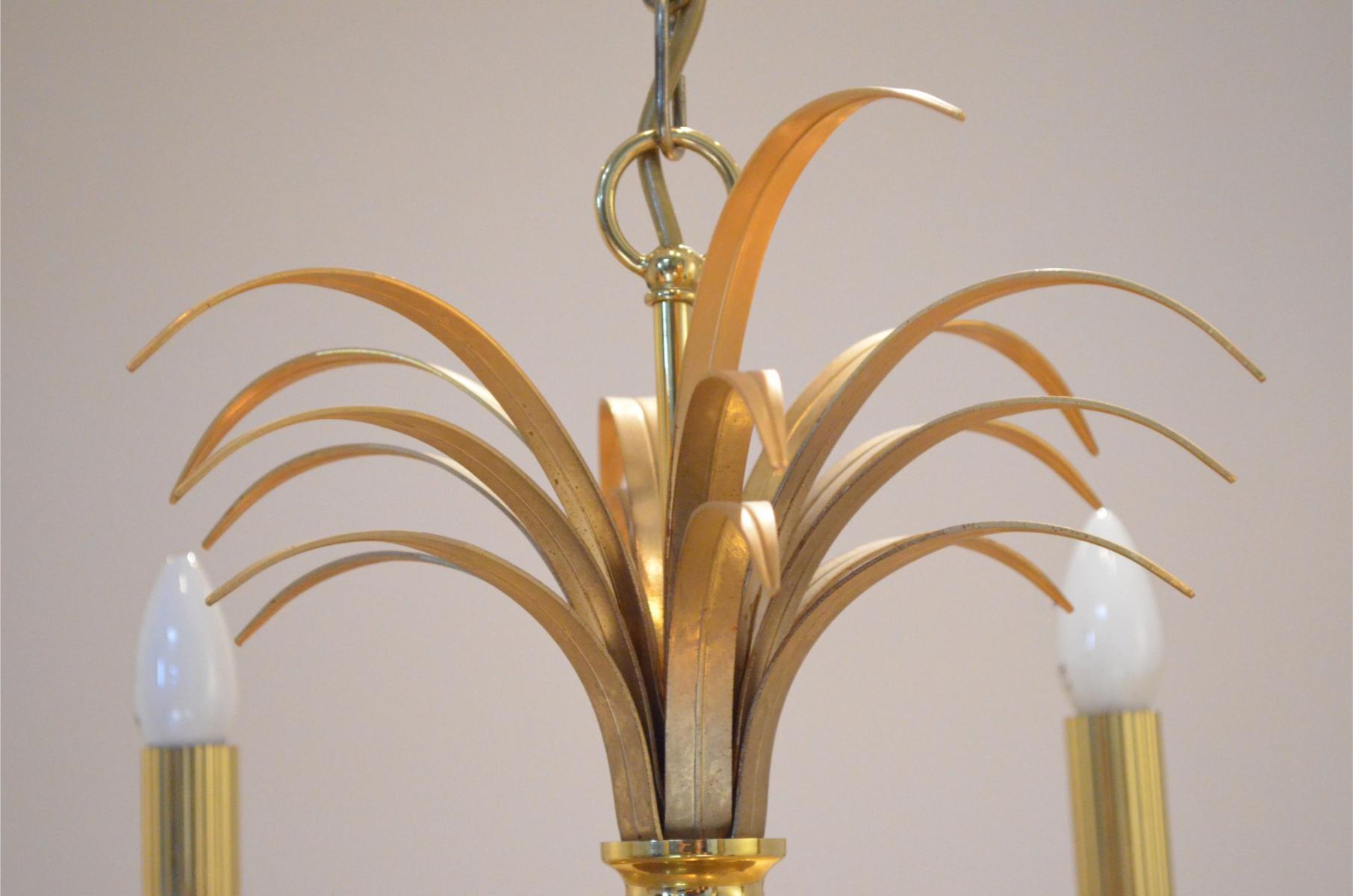 Hollywood Regency Midcentury Brass and Chrome Maison Jansen Pineapple Chandelier