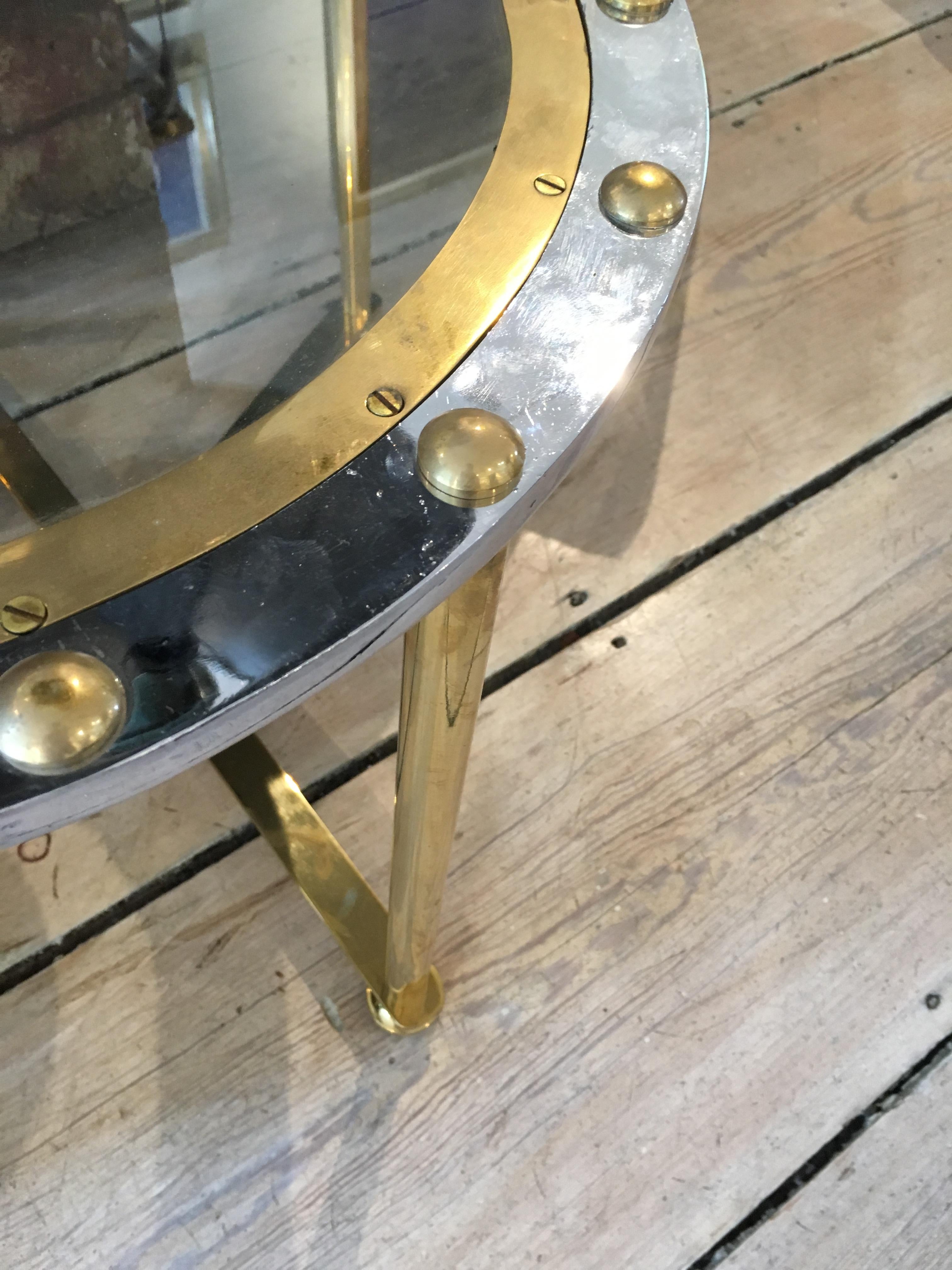 Midcentury Brass and Chrome Ship's Window Converted to Coffee Table 1