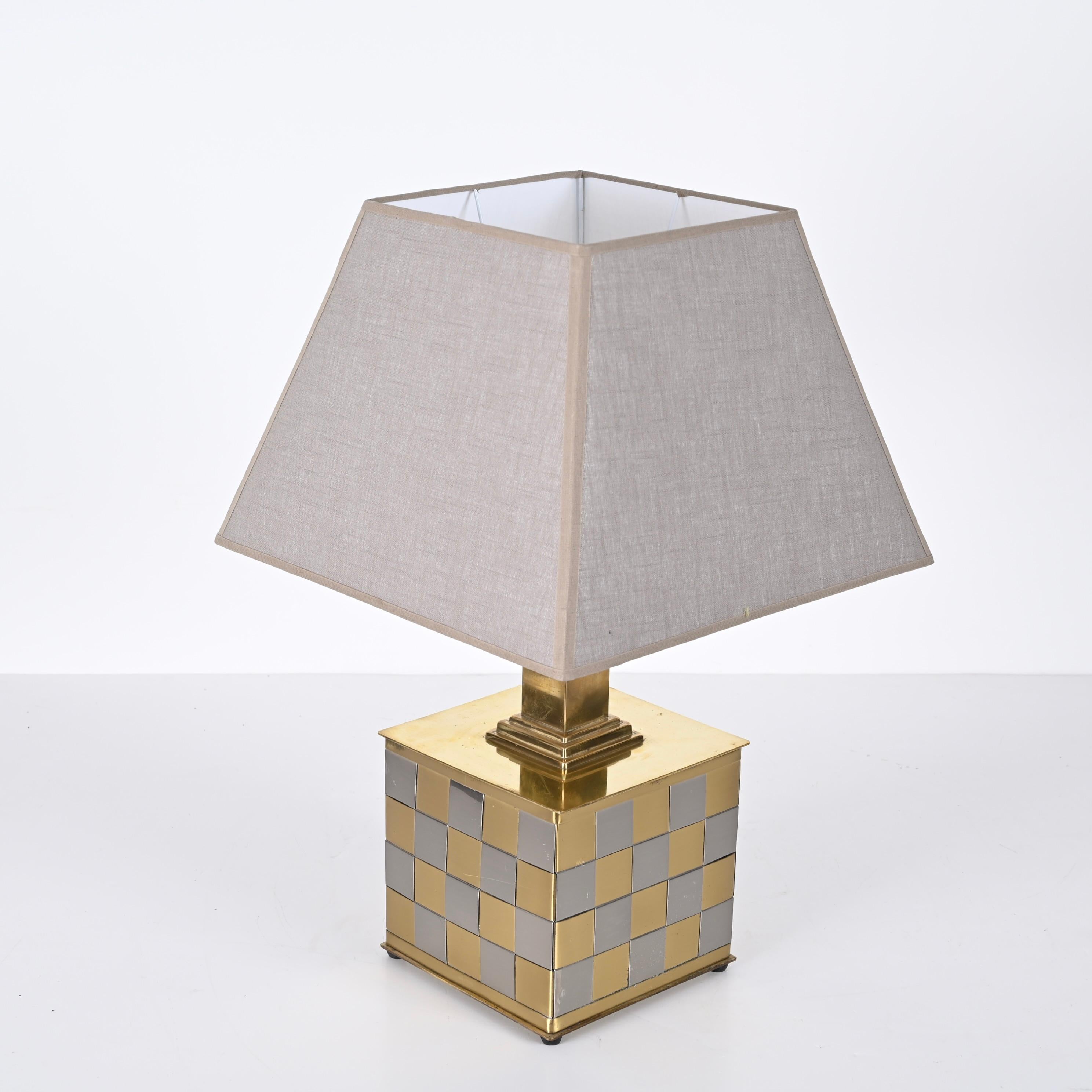 Midcentury Brass and Chrome Table Lamp, Willy Rizzo, Italy 1970s For Sale 4