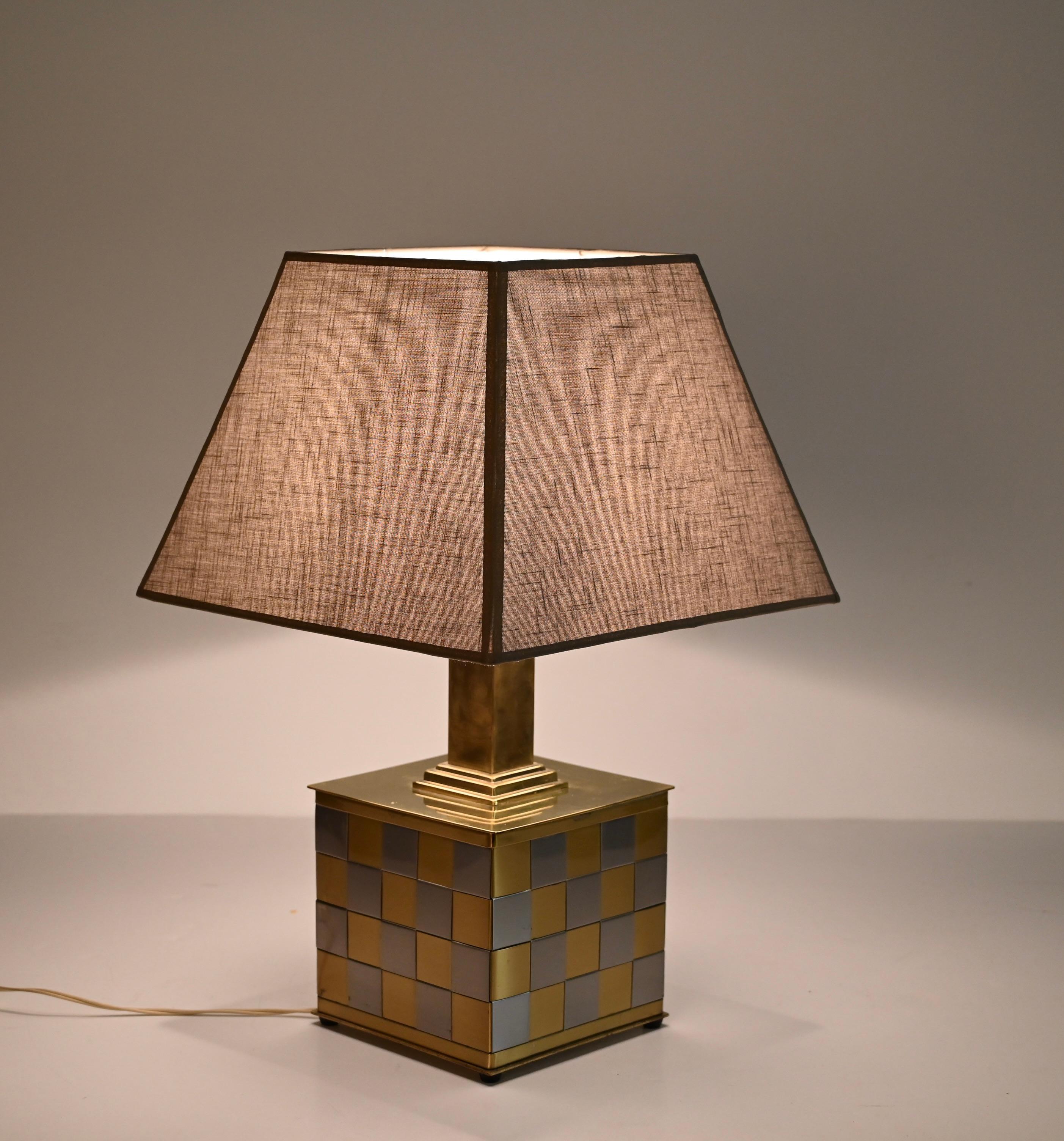 Midcentury Brass and Chrome Table Lamp, Willy Rizzo, Italy 1970s For Sale 6