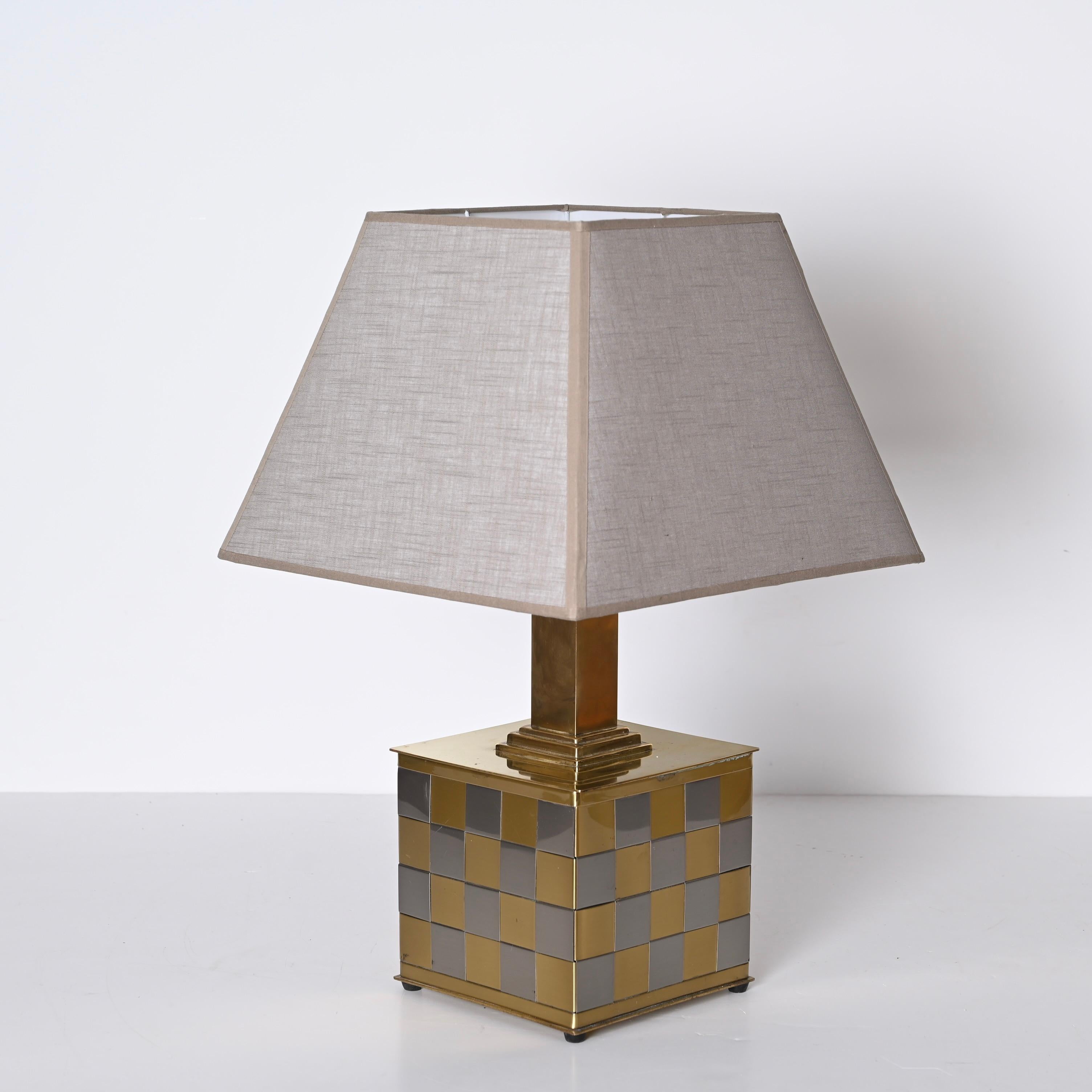 Midcentury Brass and Chrome Table Lamp, Willy Rizzo, Italy 1970s For Sale 7
