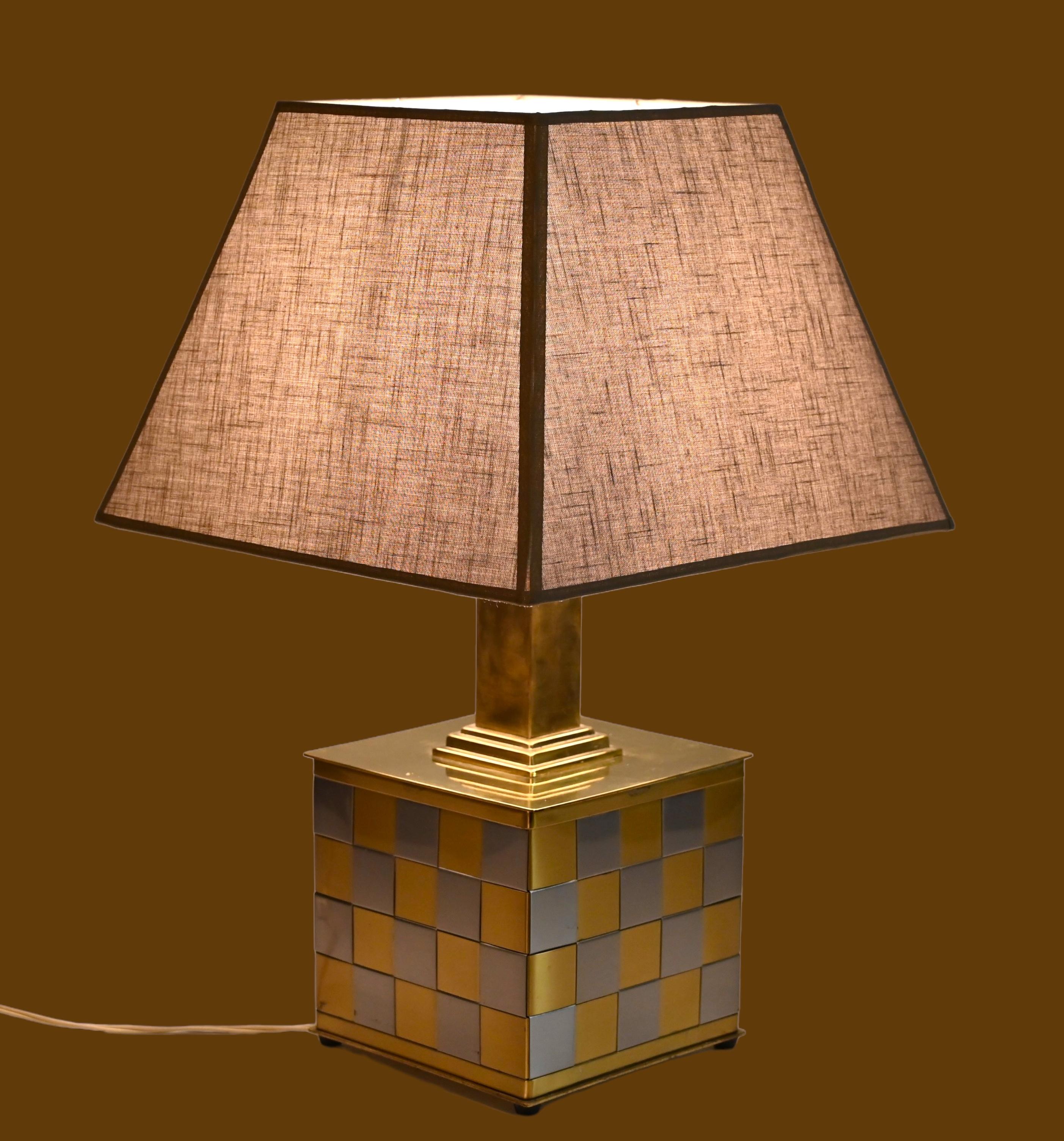 Mid-Century Modern Midcentury Brass and Chrome Table Lamp, Willy Rizzo, Italy 1970s For Sale