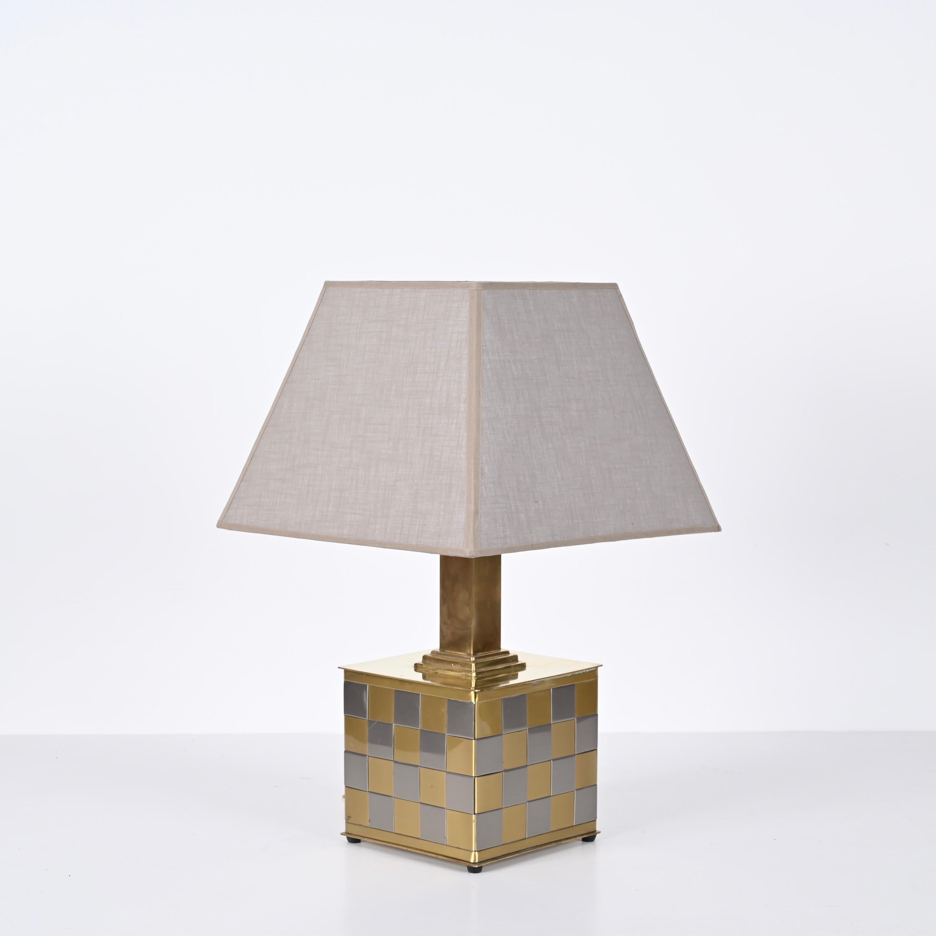 Italian Midcentury Brass and Chrome Table Lamp, Willy Rizzo, Italy 1970s For Sale