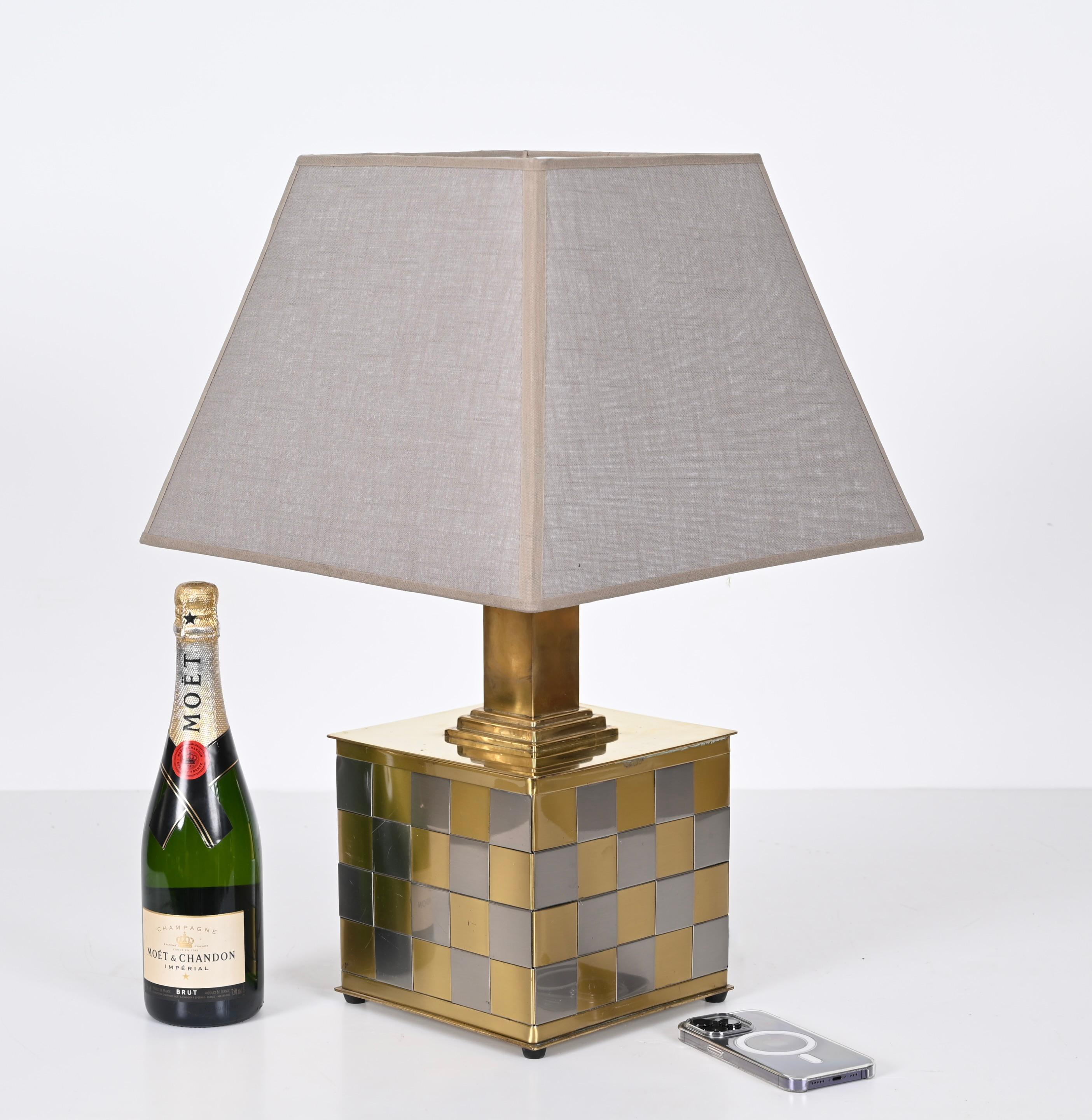 Fin du 20e siècle Lampe de table en laiton et chrome du milieu du siècle, Willy Rizzo, Italie 1970 en vente