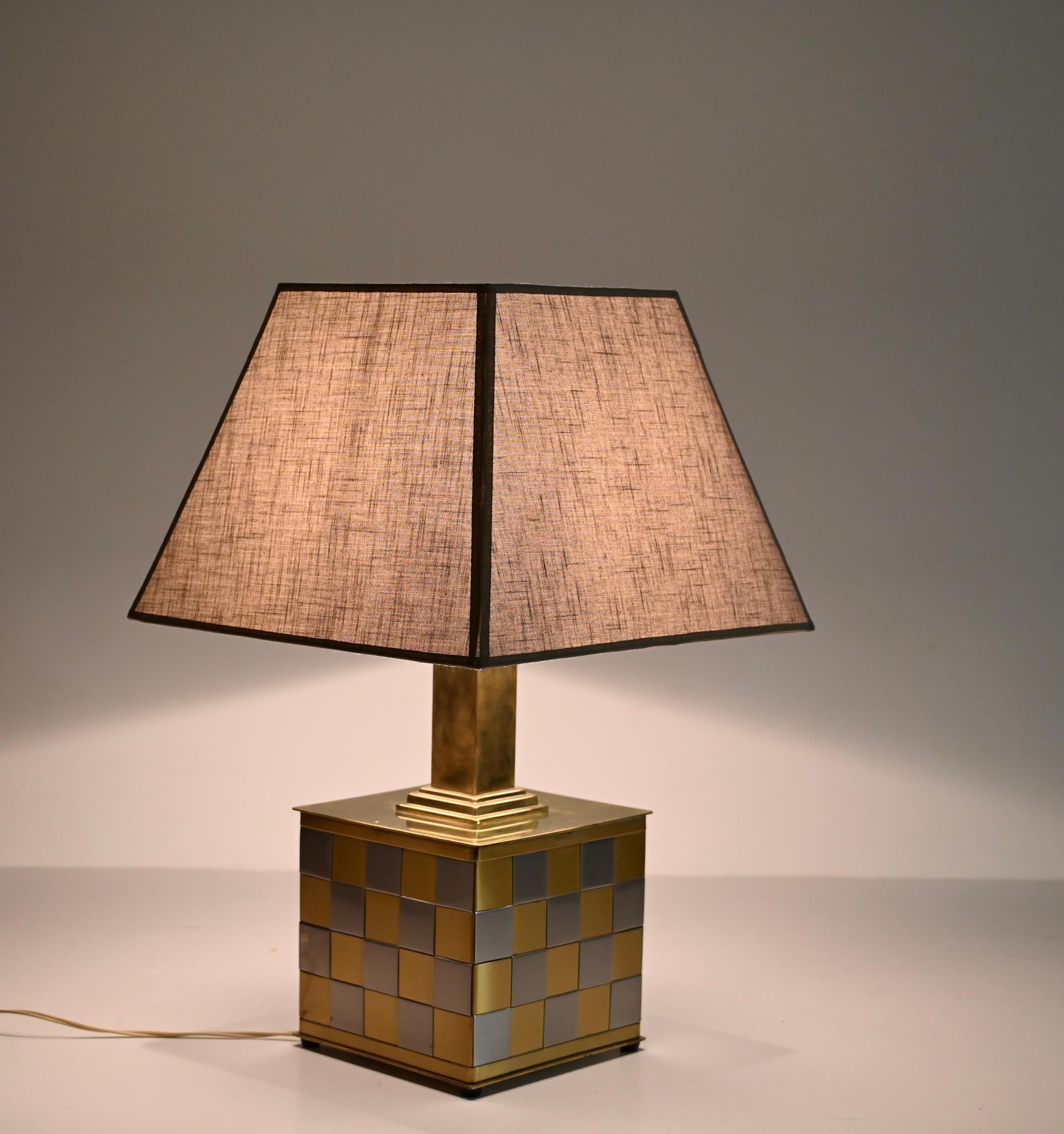 Midcentury Brass and Chrome Table Lamp, Willy Rizzo, Italy 1970s For Sale 1
