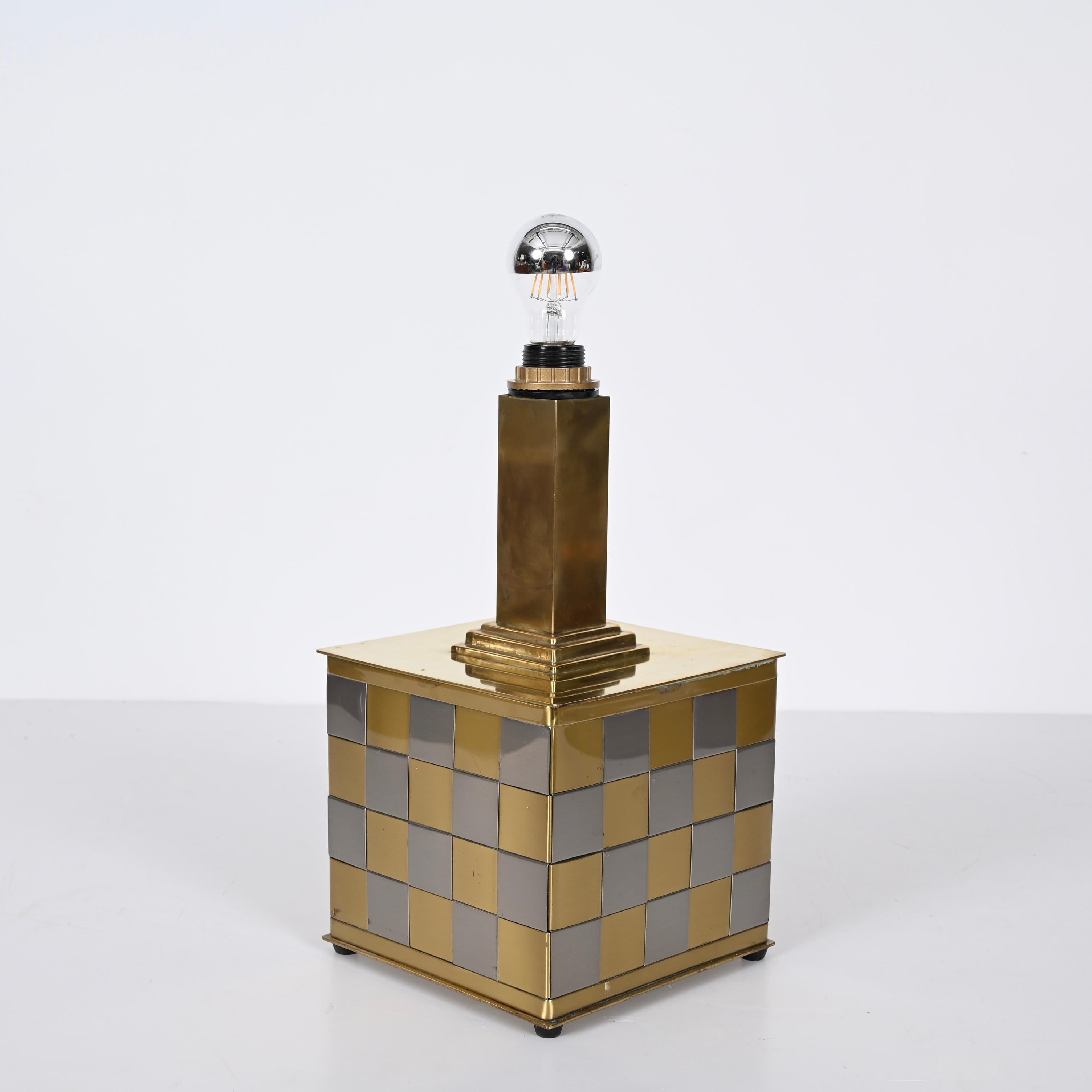 Midcentury Brass and Chrome Table Lamp, Willy Rizzo, Italy 1970s For Sale 2