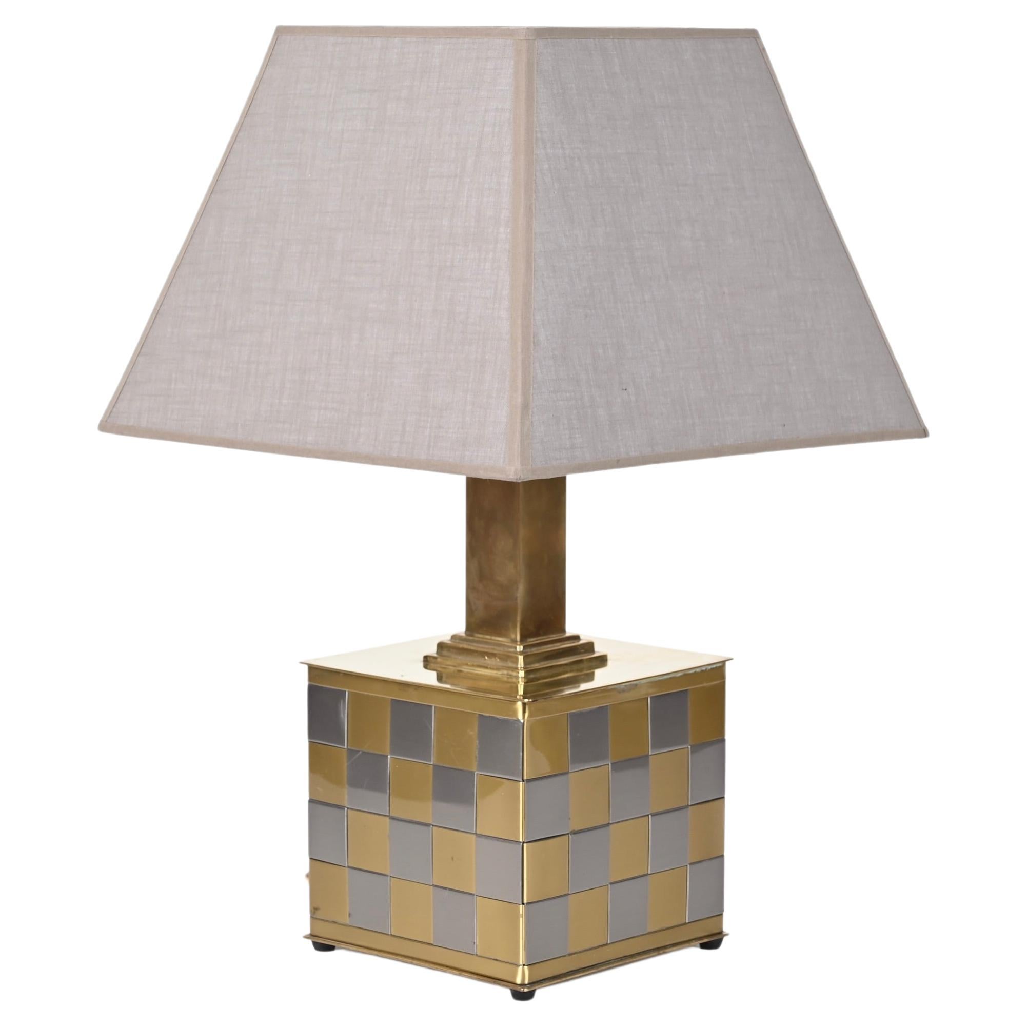 Midcentury Brass and Chrome Table Lamp, Willy Rizzo, Italy 1970s