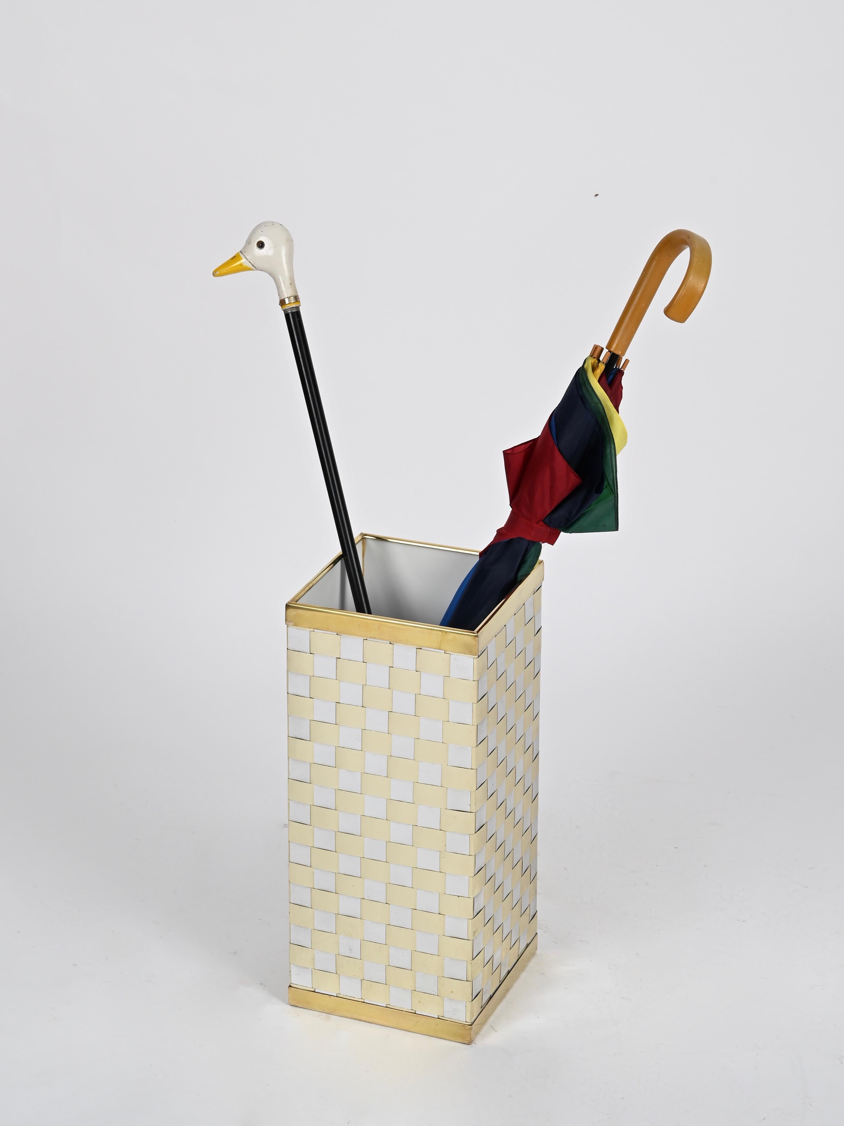 Midcentury Brass and Chrome Umbrella Stand, Willy Rizzo, Italy, 1970s 2