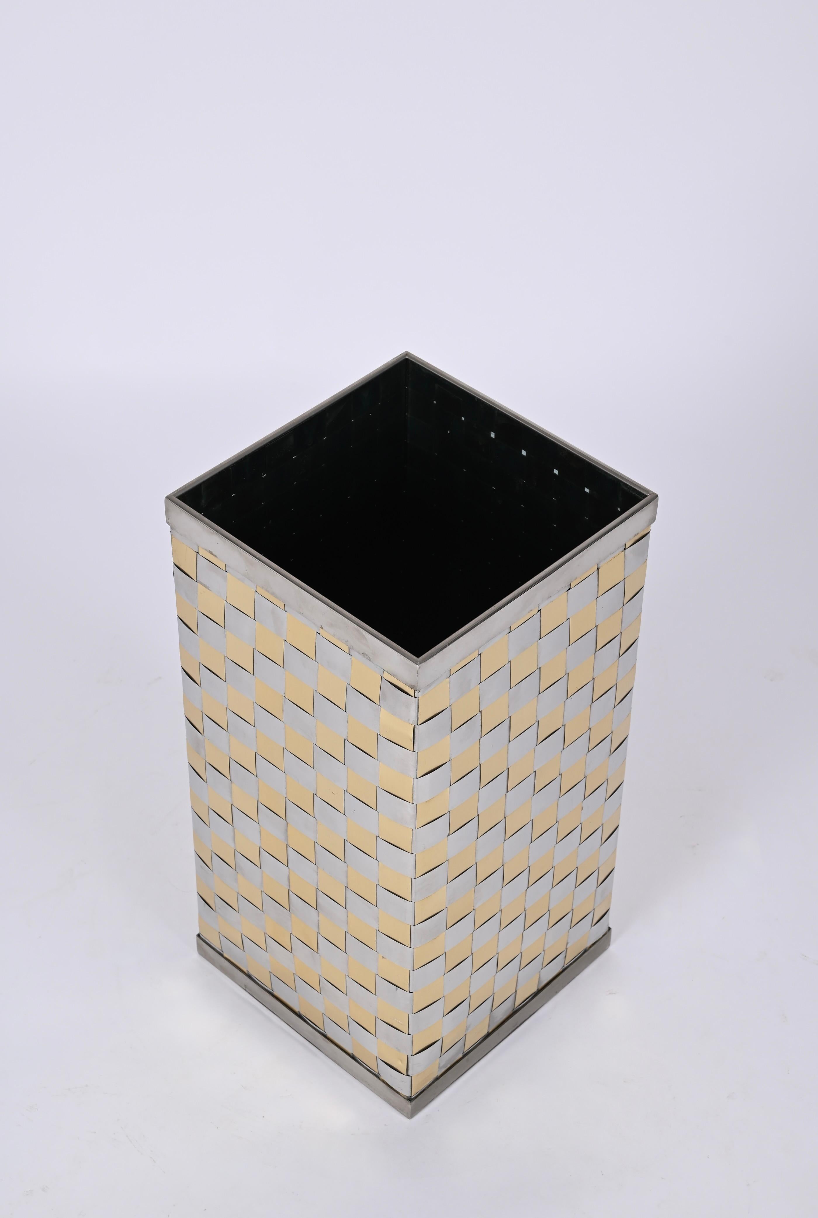 Midcentury Brass and Chrome Umbrella Stand, Willy Rizzo, Italy, 1970s For Sale 4
