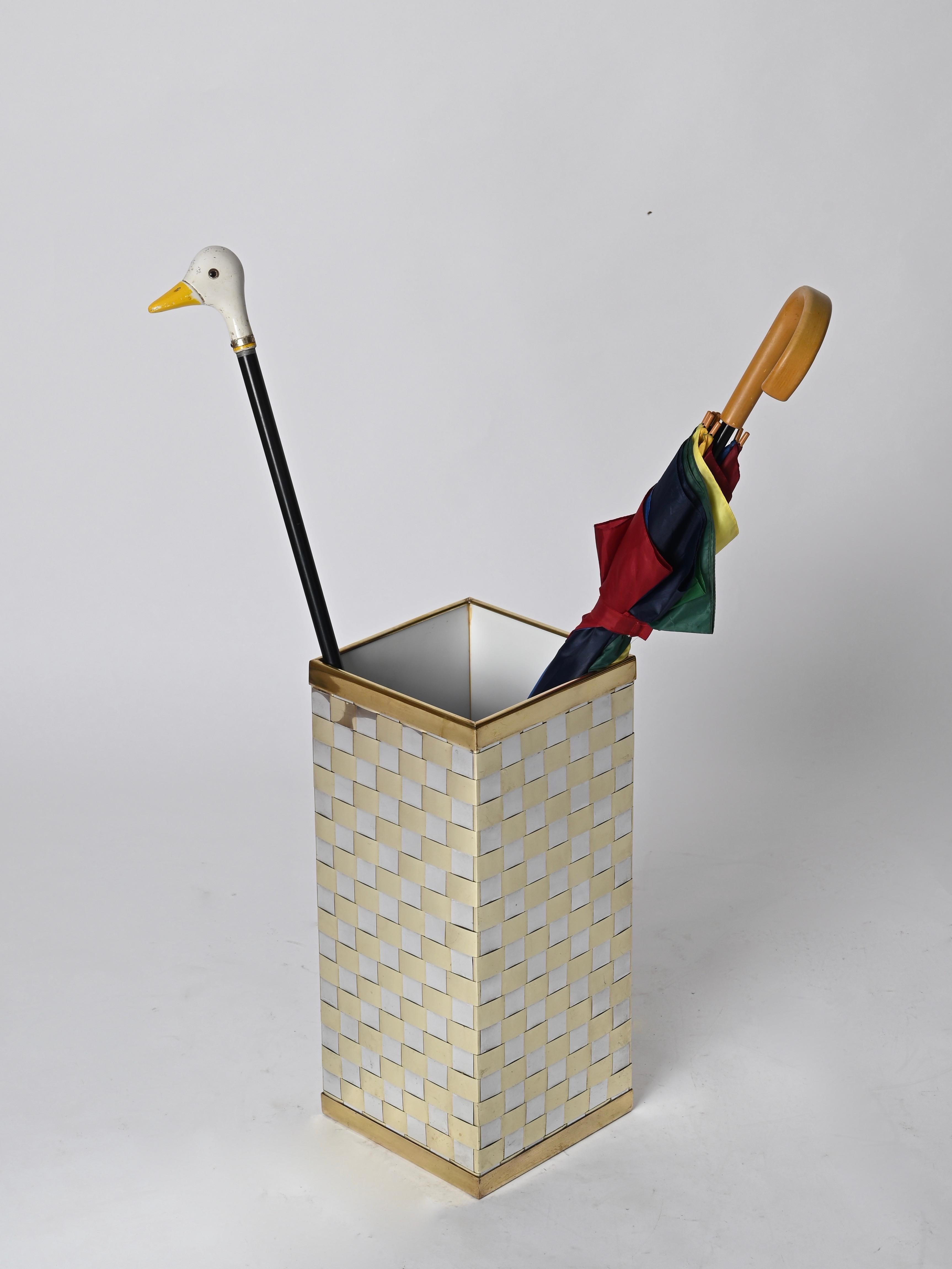 Midcentury Brass and Chrome Umbrella Stand, Willy Rizzo, Italy, 1970s 4