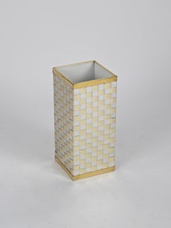 Midcentury Brass and Chrome Umbrella Stand, Willy Rizzo, Italy, 1970s