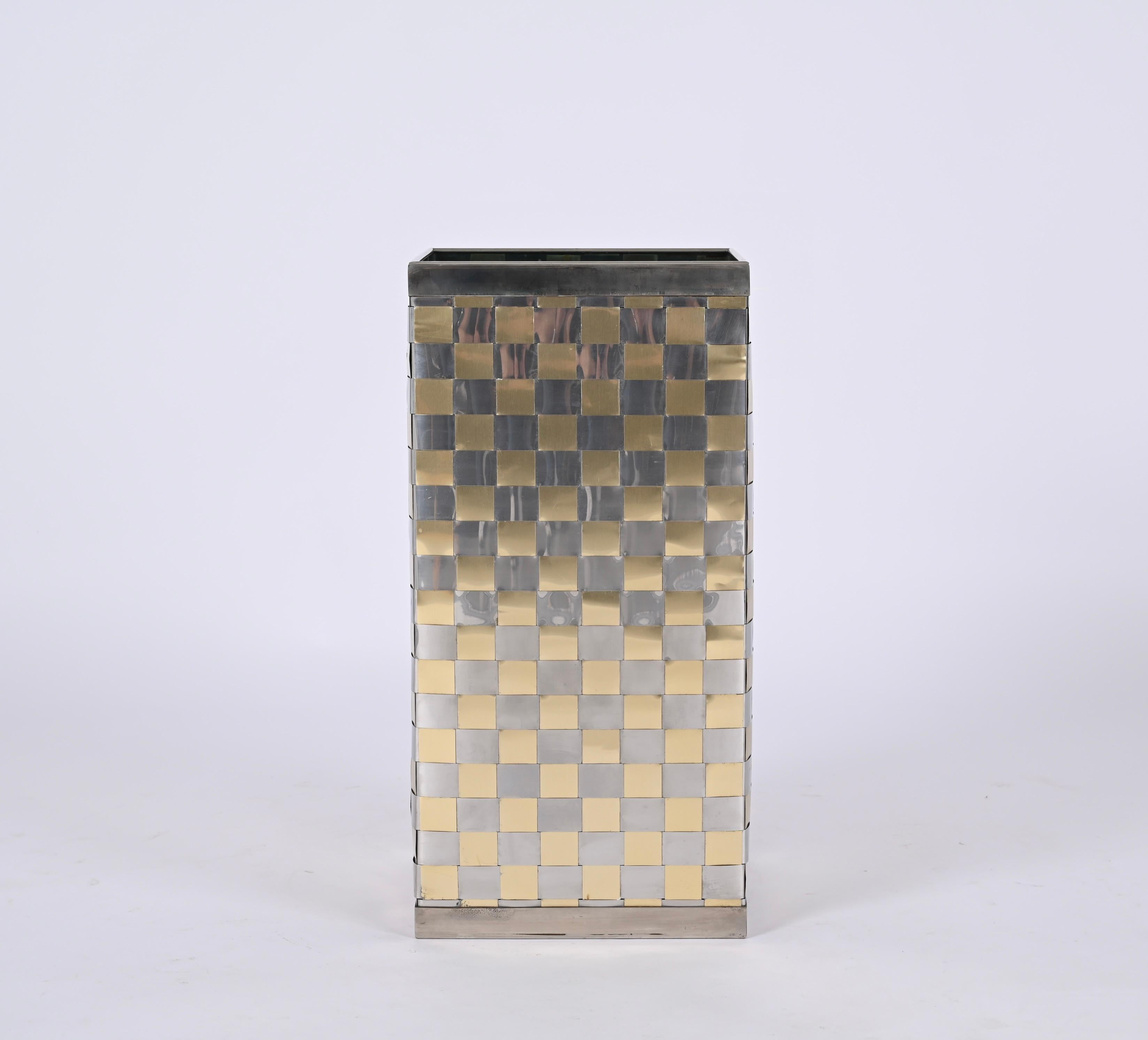 Late 20th Century Midcentury Brass and Chrome Umbrella Stand, Willy Rizzo, Italy, 1970s For Sale
