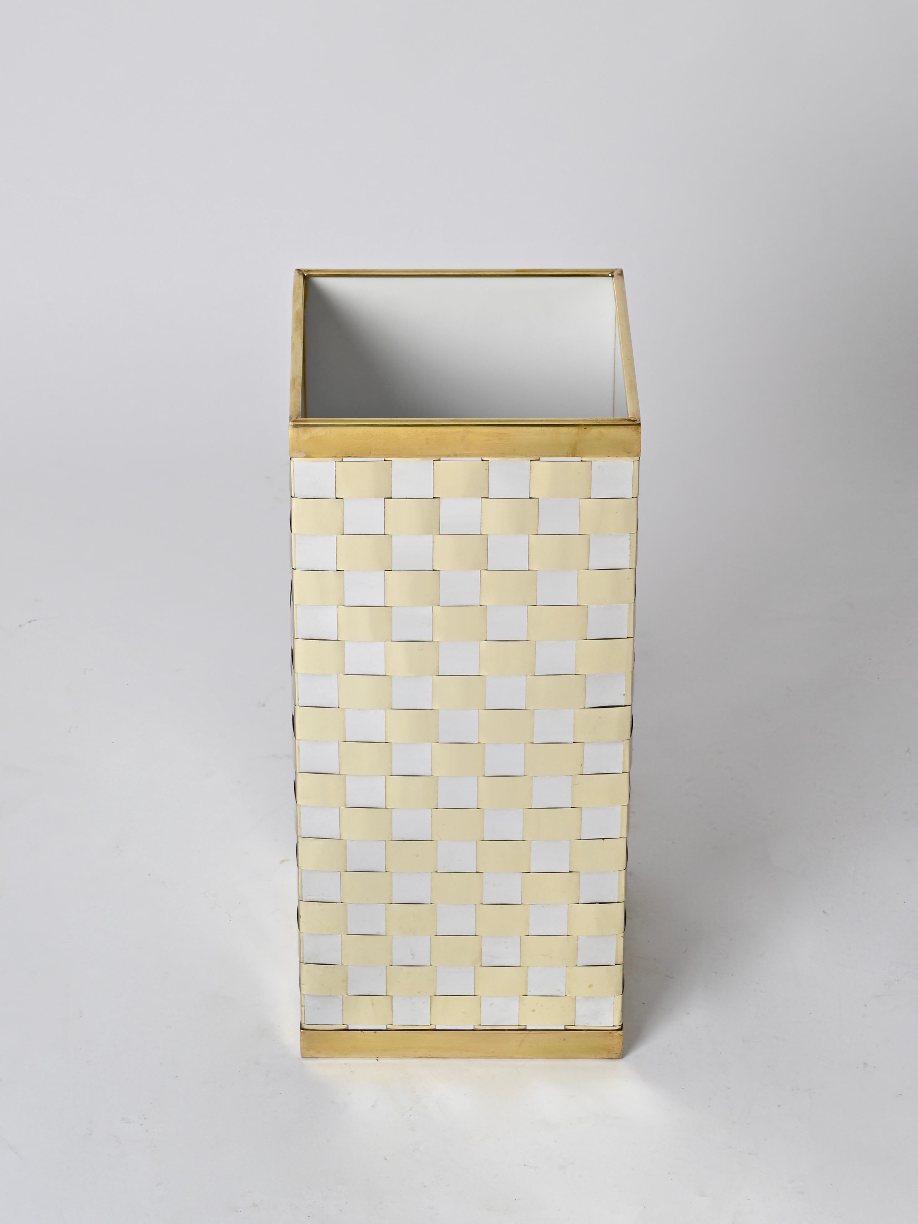 Midcentury Brass and Chrome Umbrella Stand, Willy Rizzo, Italy, 1970s In Good Condition In Roma, IT