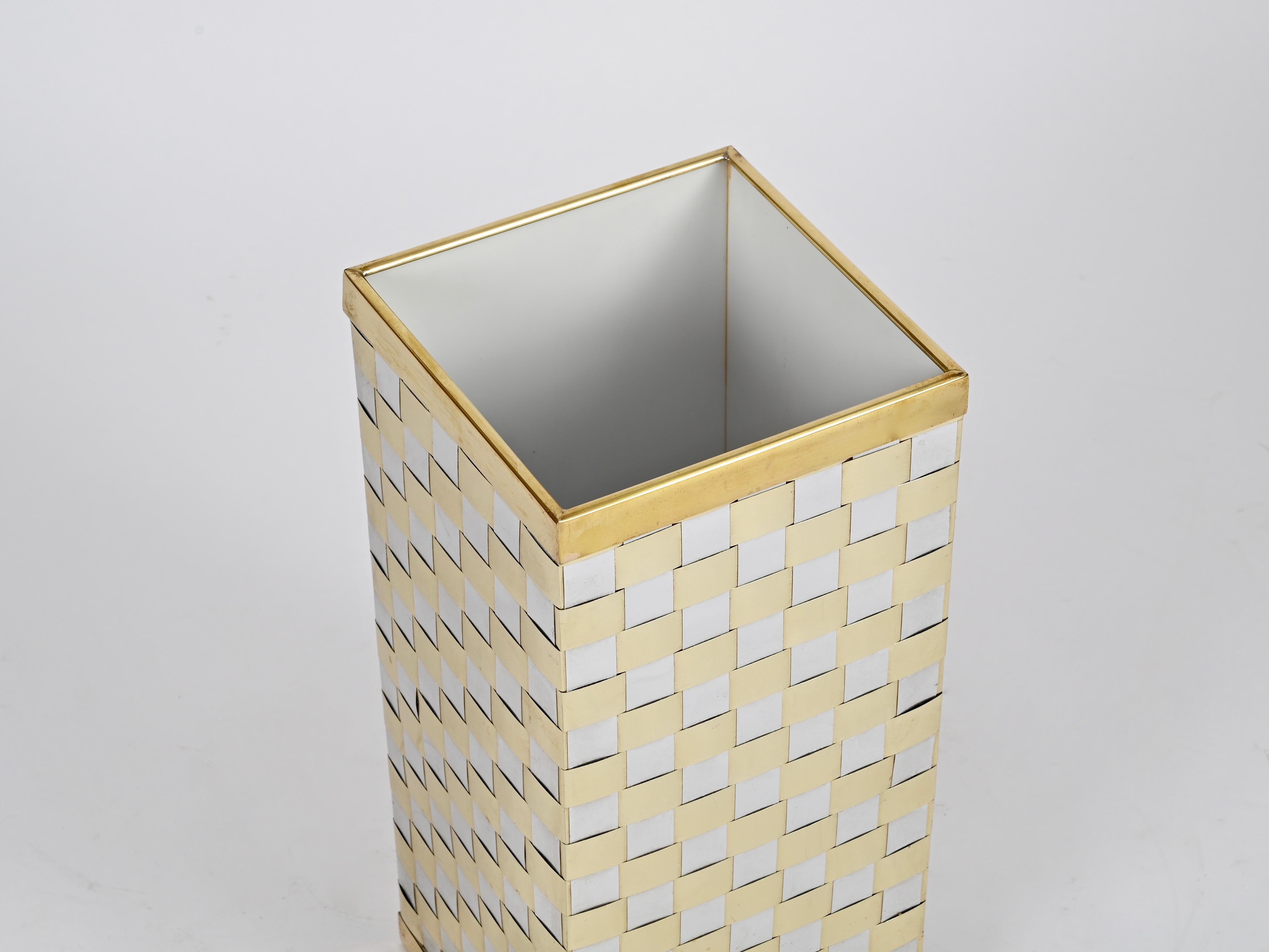 Metal Midcentury Brass and Chrome Umbrella Stand, Willy Rizzo, Italy, 1970s