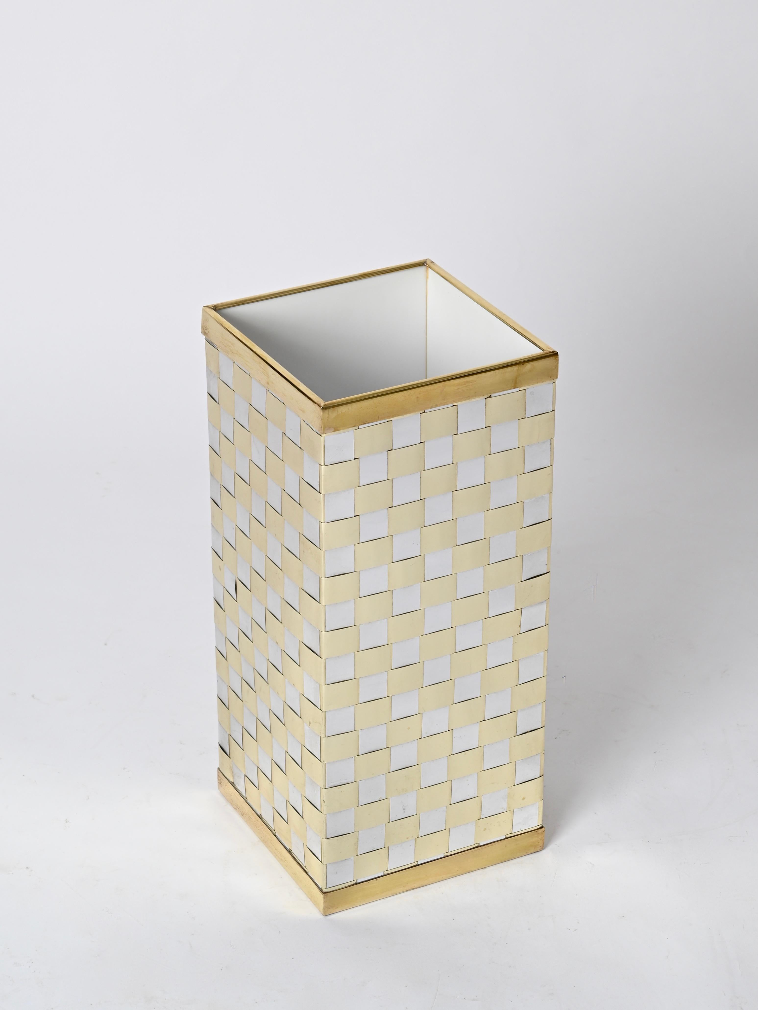 Midcentury Brass and Chrome Umbrella Stand, Willy Rizzo, Italy, 1970s 1