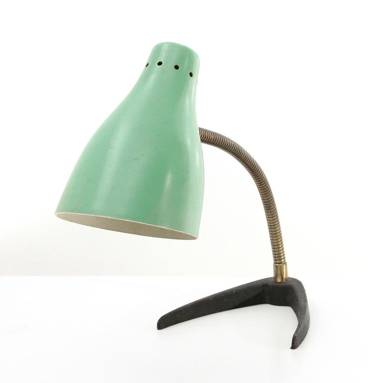Mid-Century Modern Midcentury Brass and Colored Shade Italian Table Lamp, 1950s For Sale