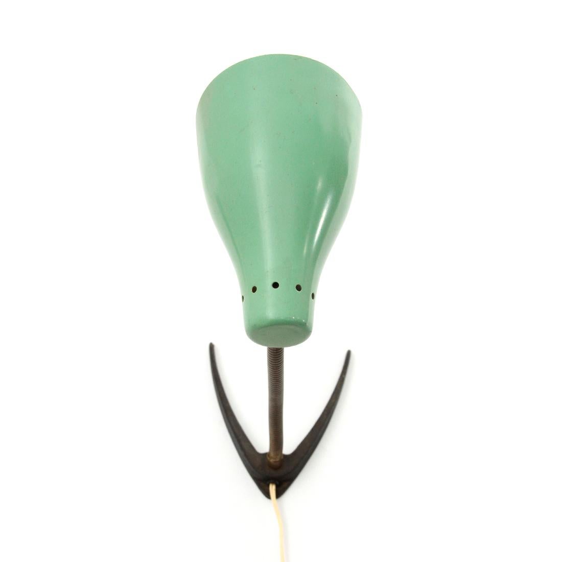 Metal Midcentury Brass and Colored Shade Italian Table Lamp, 1950s For Sale