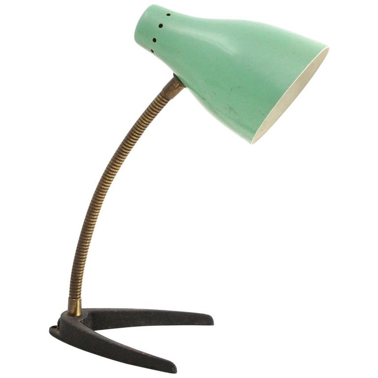 Midcentury Brass and Colored Shade Italian Table Lamp, 1950s For Sale