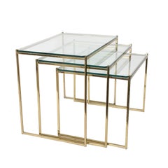 Midcentury Brass and Crystal Glass Italian Nesting Side Tables, 1970s