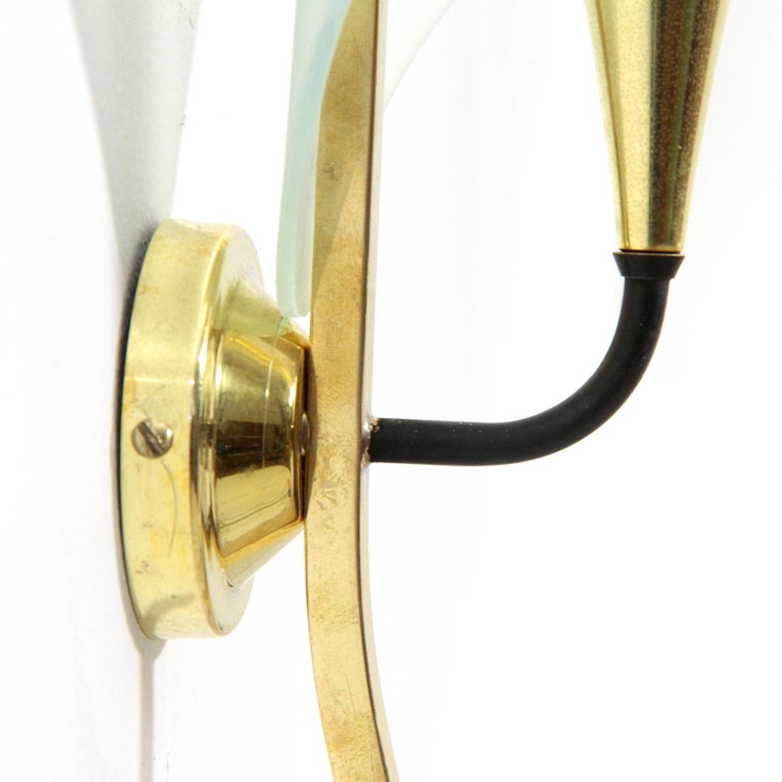 Midcentury Brass and Curved Glass Italian Applique, 1950s 3