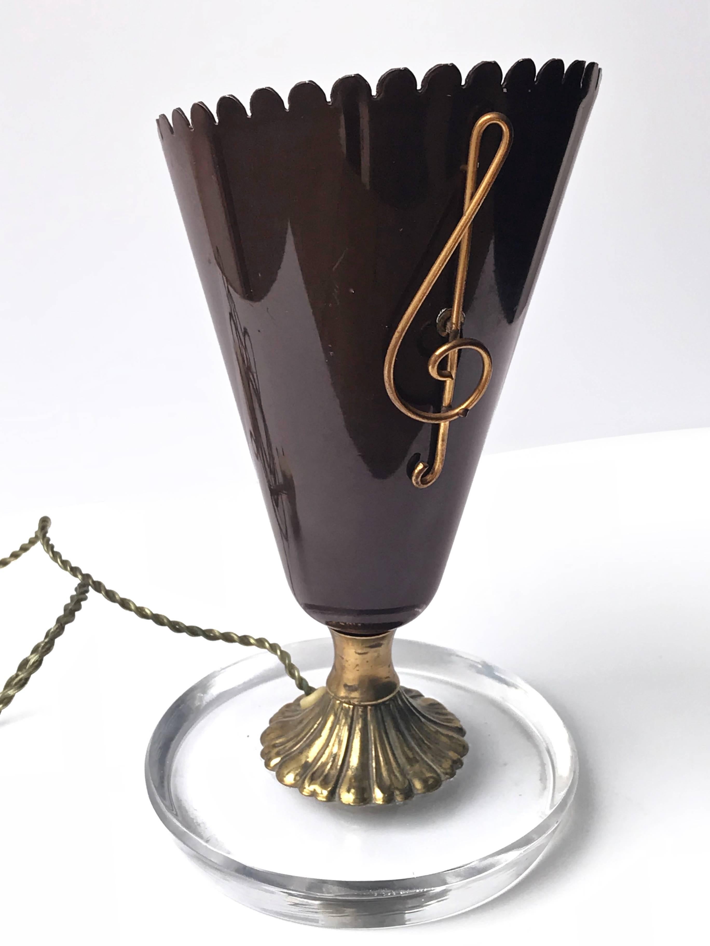 Midcentury Brass and Dark Brown Glass Italian Table Lamp Gio Ponti Style, 1950s 6