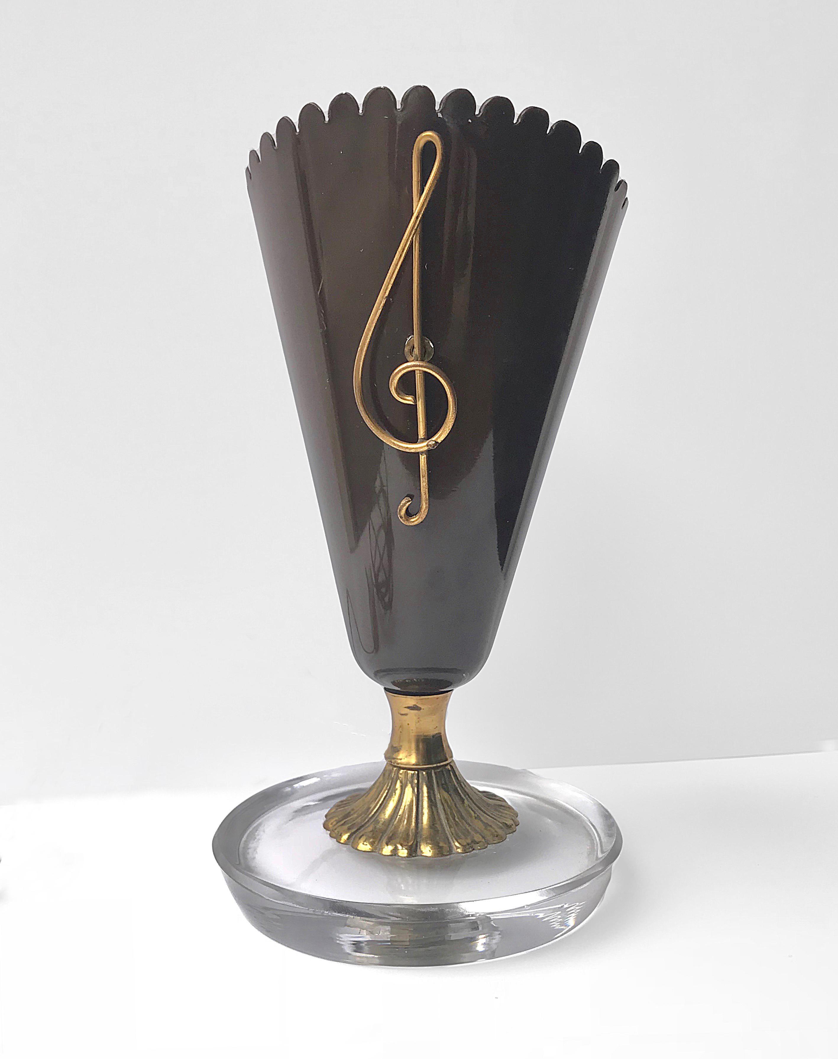 Midcentury Brass and Dark Brown Glass Italian Table Lamp Gio Ponti Style, 1950s 8