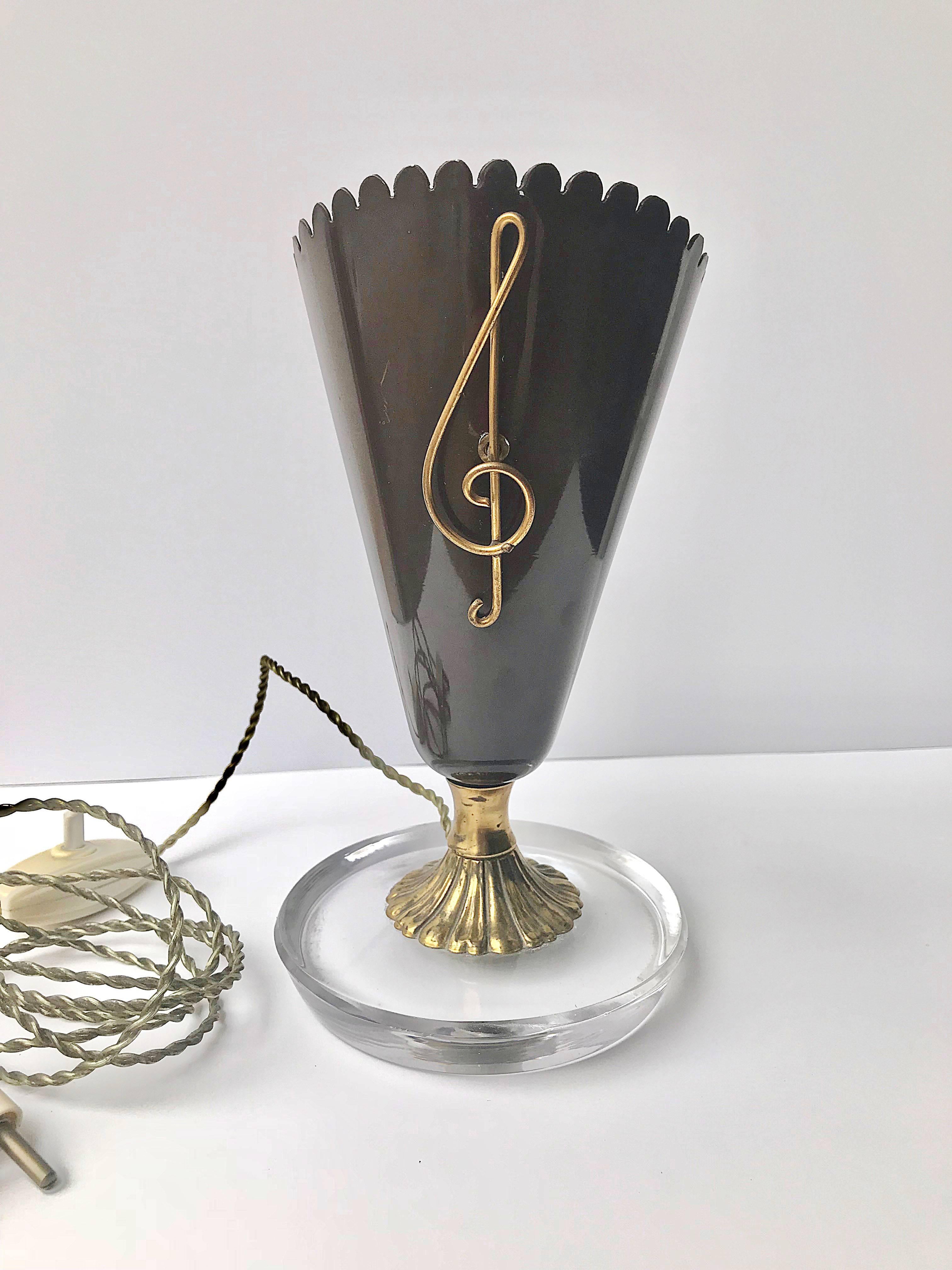 Midcentury Brass and Dark Brown Glass Italian Table Lamp Gio Ponti Style, 1950s In Good Condition In Roma, IT
