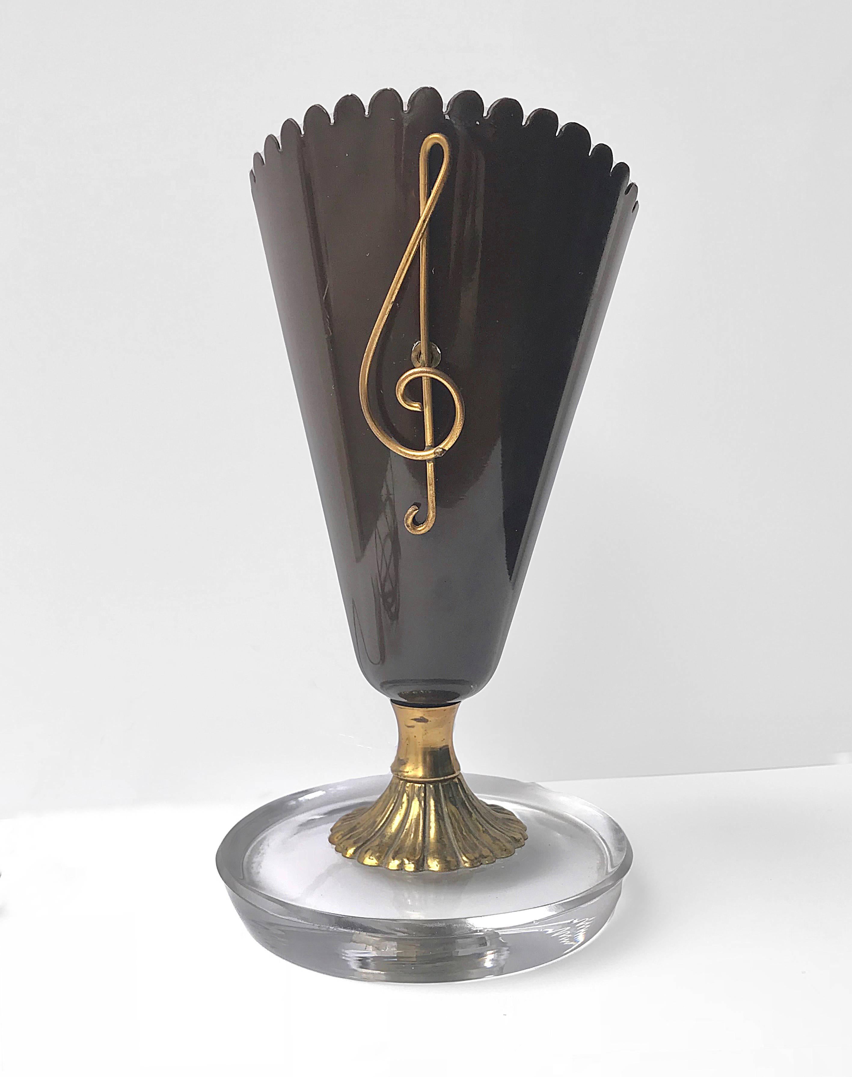 Mid-20th Century Midcentury Brass and Dark Brown Glass Italian Table Lamp Gio Ponti Style, 1950s