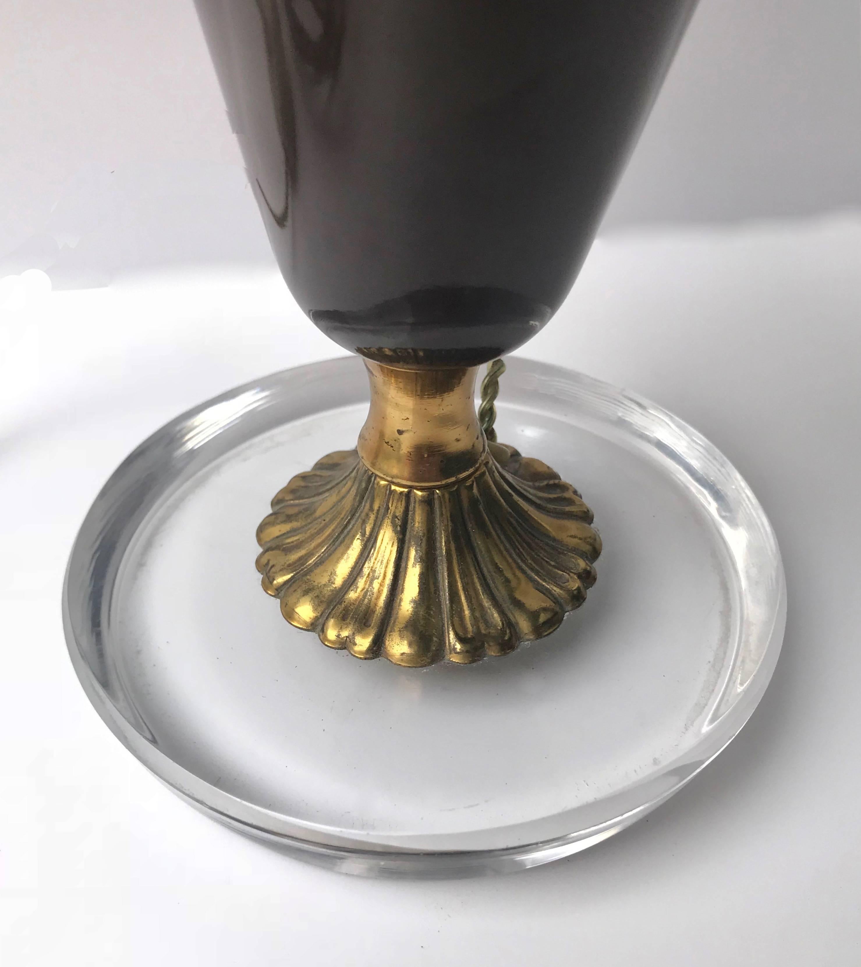 Midcentury Brass and Dark Brown Glass Italian Table Lamp Gio Ponti Style, 1950s 3