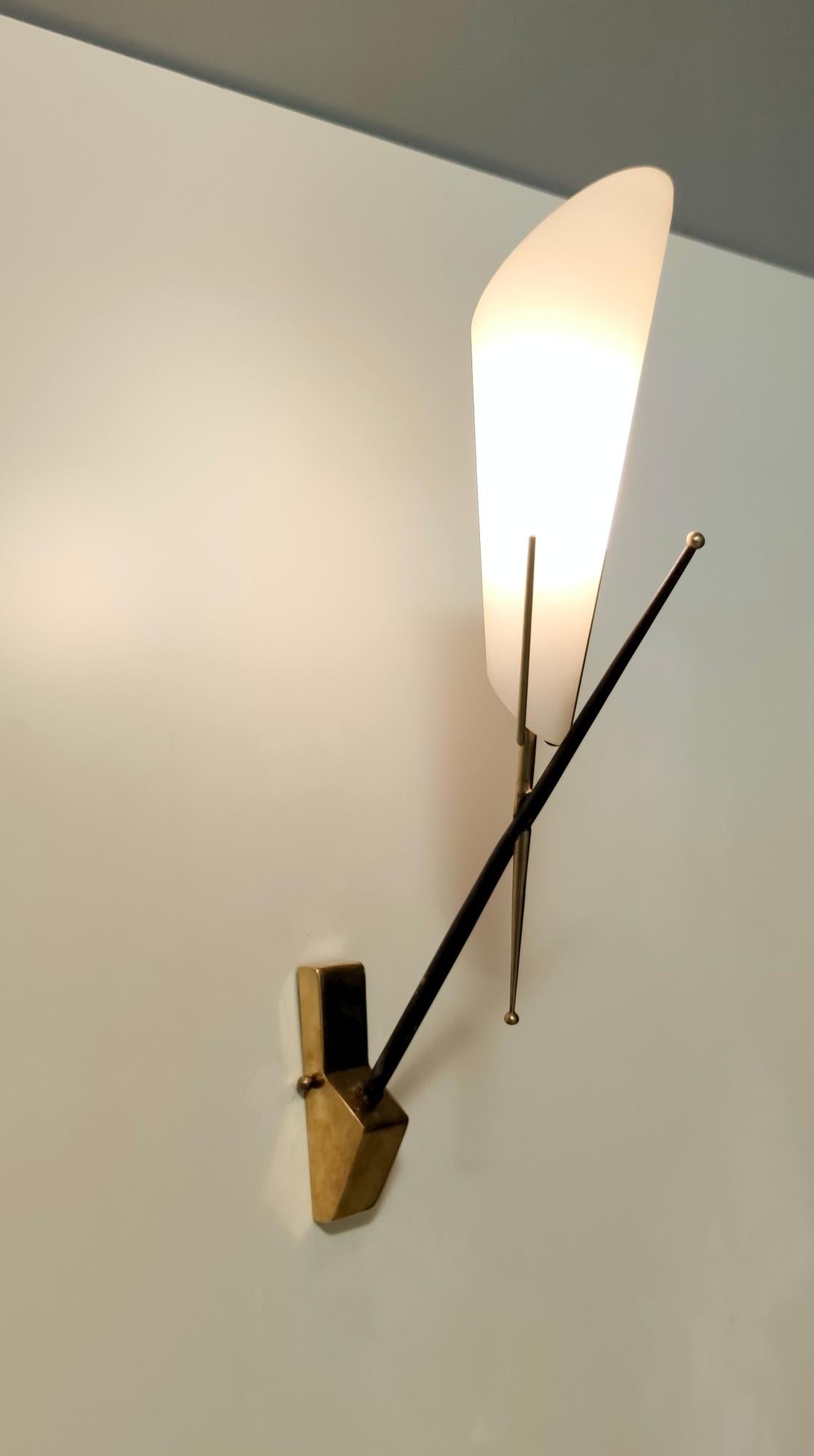 Midcentury Brass and Etched Glass Sconces in the Style of Stilnovo, Italy 1