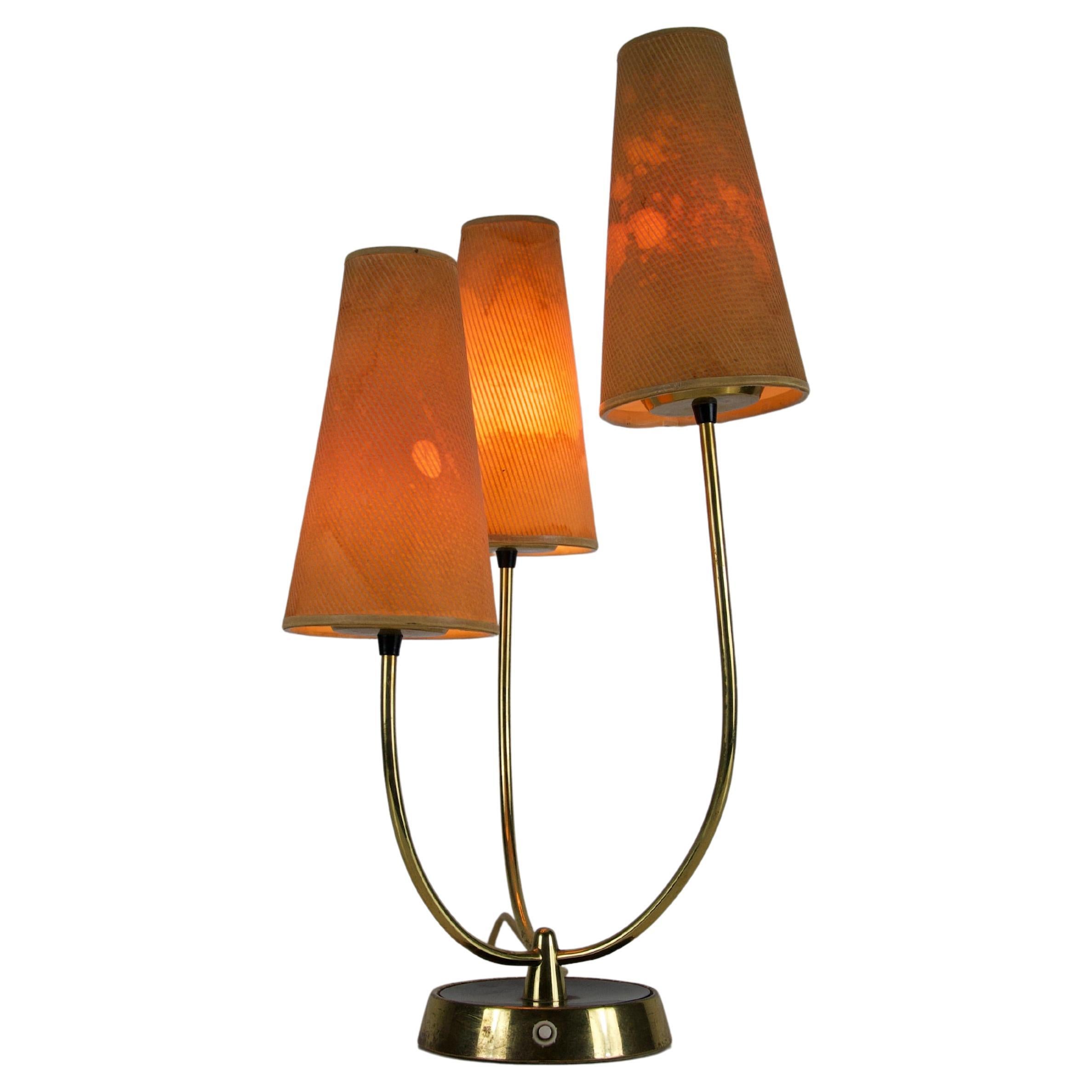 Midcentury Brass and Fabric Shade Table Lamp by Rupert Nikoll, 1960s