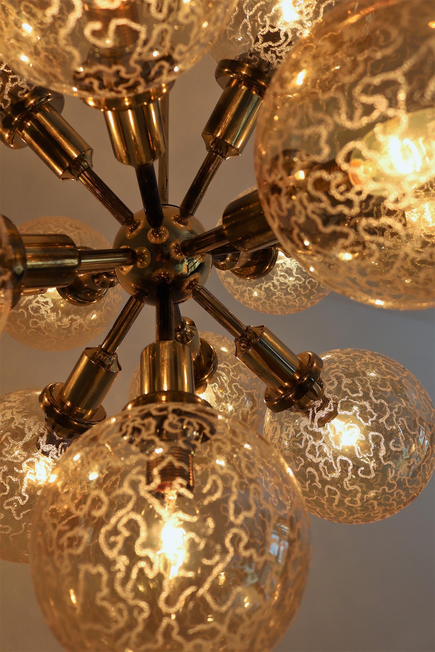 Midcentury Brass and Glass Sputnik Chandelier by Kaiser Leuchten, 1970s 3